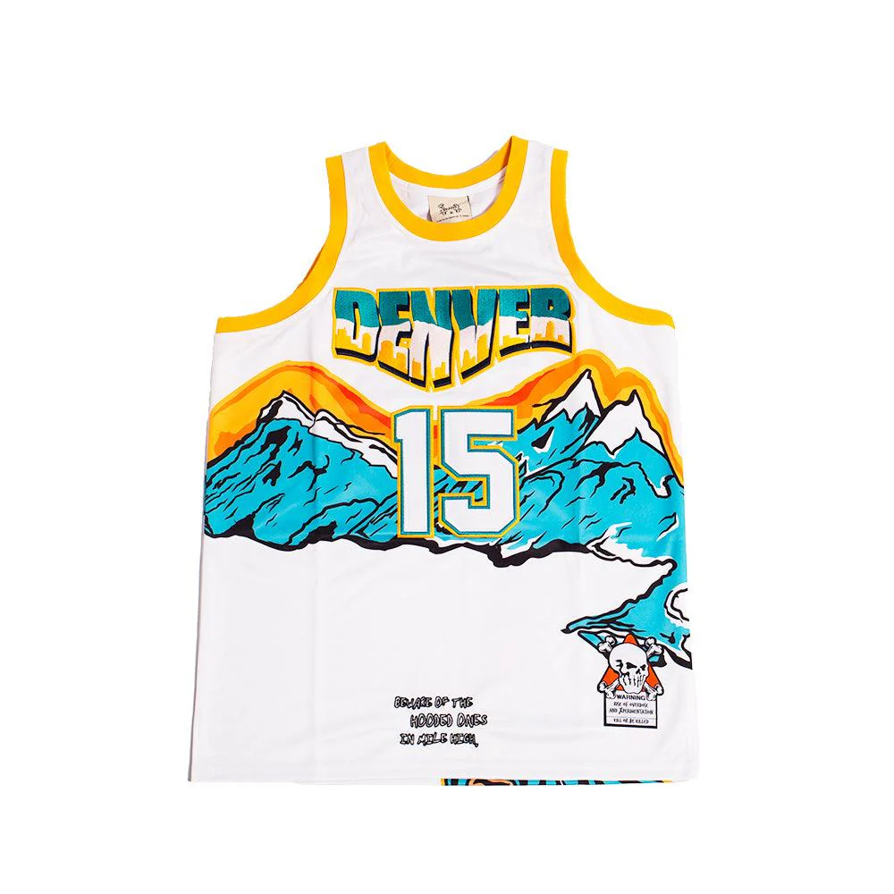BRAND X HOODED ONES IN MILE HIGH YOUTH BASKETBALL JERSEY (WHITE)