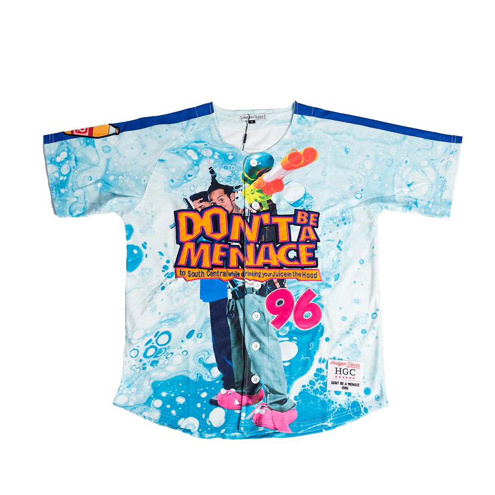 DONT BE A MENACE BUTTON DOWN BASEBALL JERSEY (BLUE)