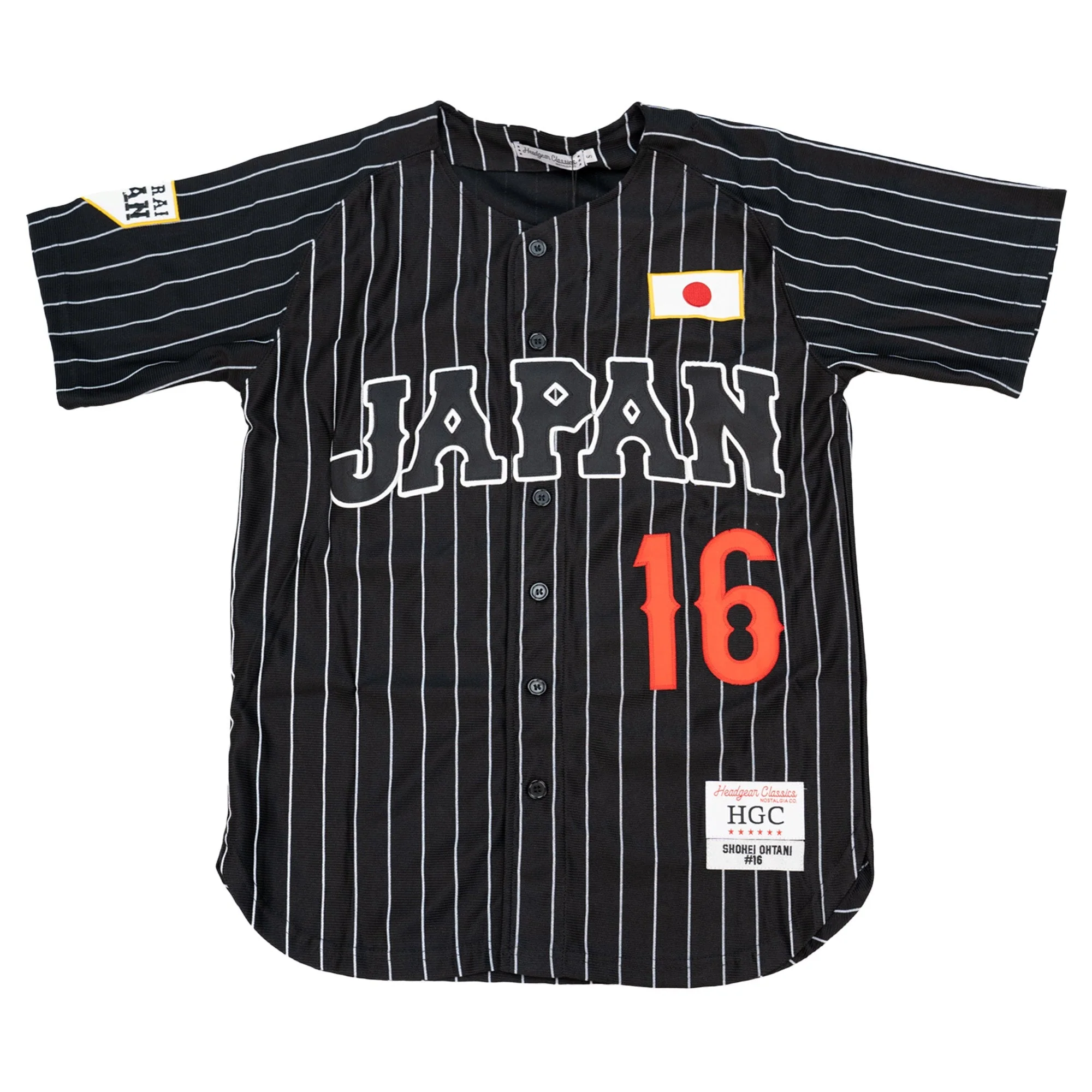 JAPAN NATIONAL BASEBALL OHTANI LA PINSTRIPES BUTTON DOWN JERSEY (BLACK/WHITE)