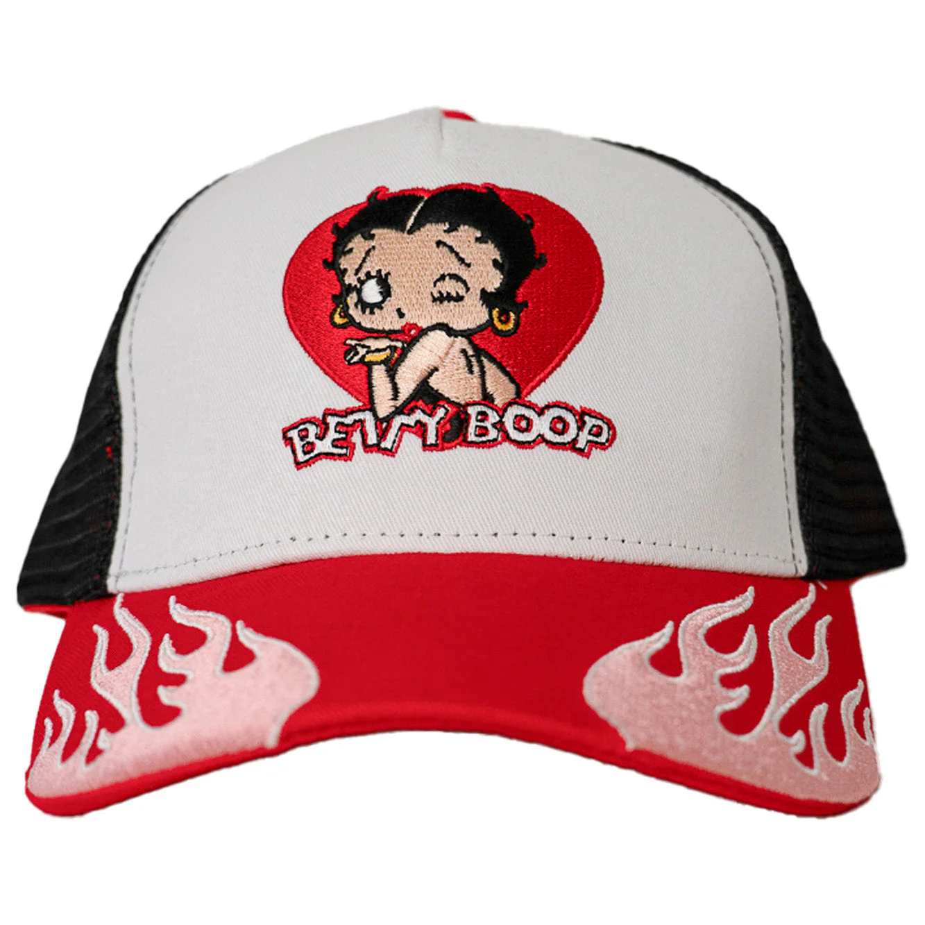 BETTY BOOP FLAME TRUCKER HAT (WHITE/RED)