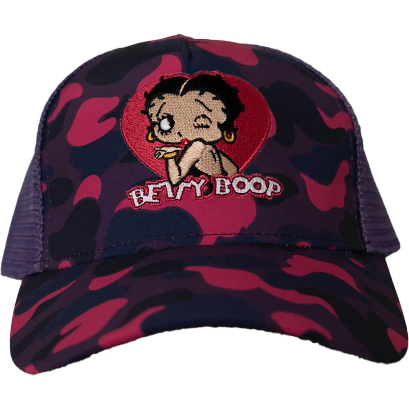 BETTY BOOP CAMO TRUCKER HAT (PURPLE)
