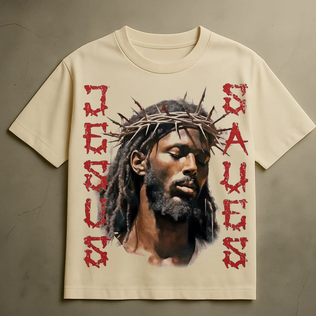 JESUS SAVES T-SHIRT (CREAM)