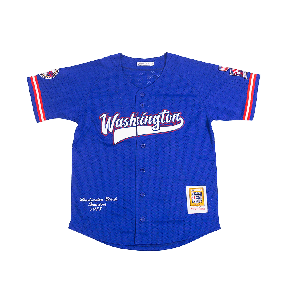 WASHINGTON BLACK SENATORS BUTTON DOWN BATTING PRACTICE BASEBALL JERSEY (BLUE)