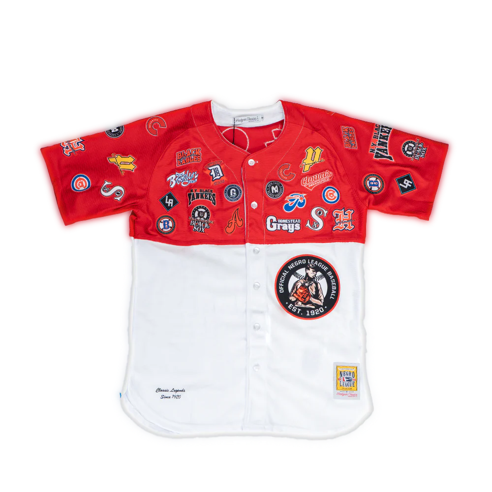 NEGRO LEAGUE BUTTON DOWN COLLAGE FRONT PATCH BASEBALL JERSEY