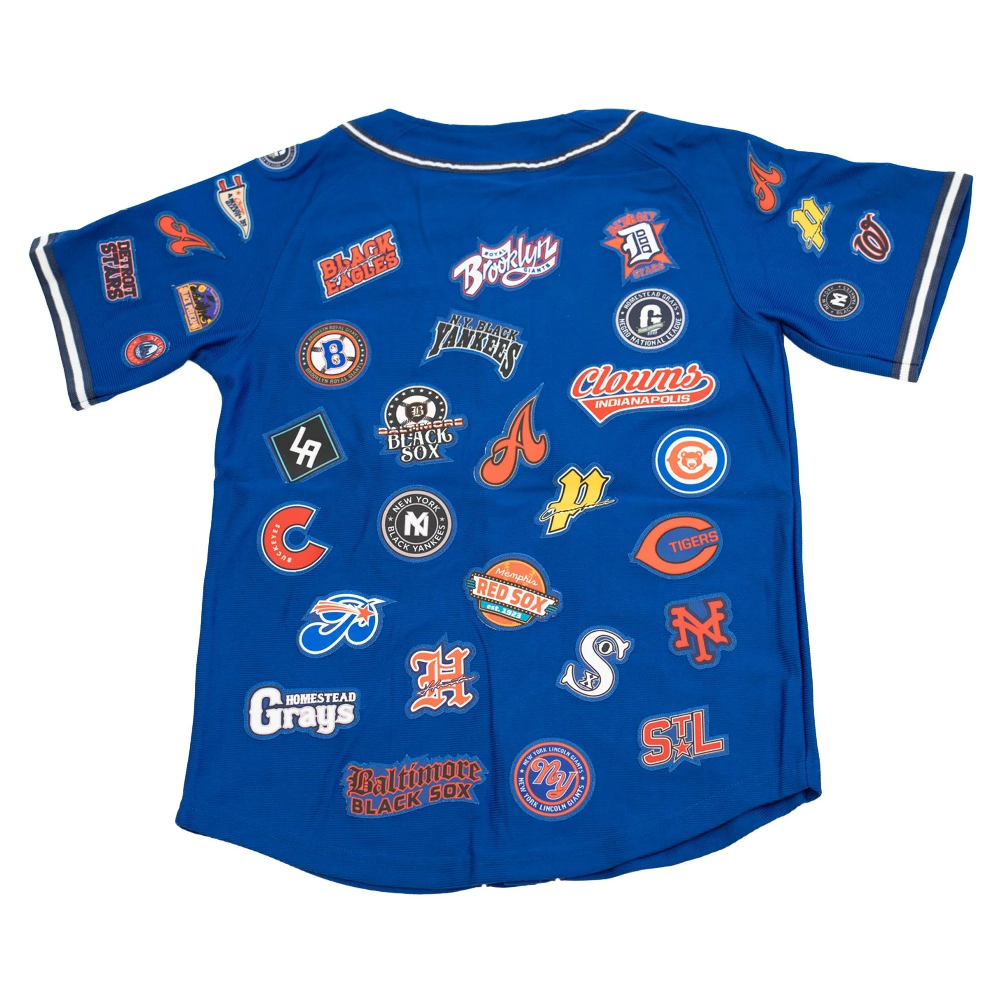 YOUTH NEGRO LEAGUE COLLAGE BUTTOM DOWN BASEBALL JERSEY (BLUE) - Image 2