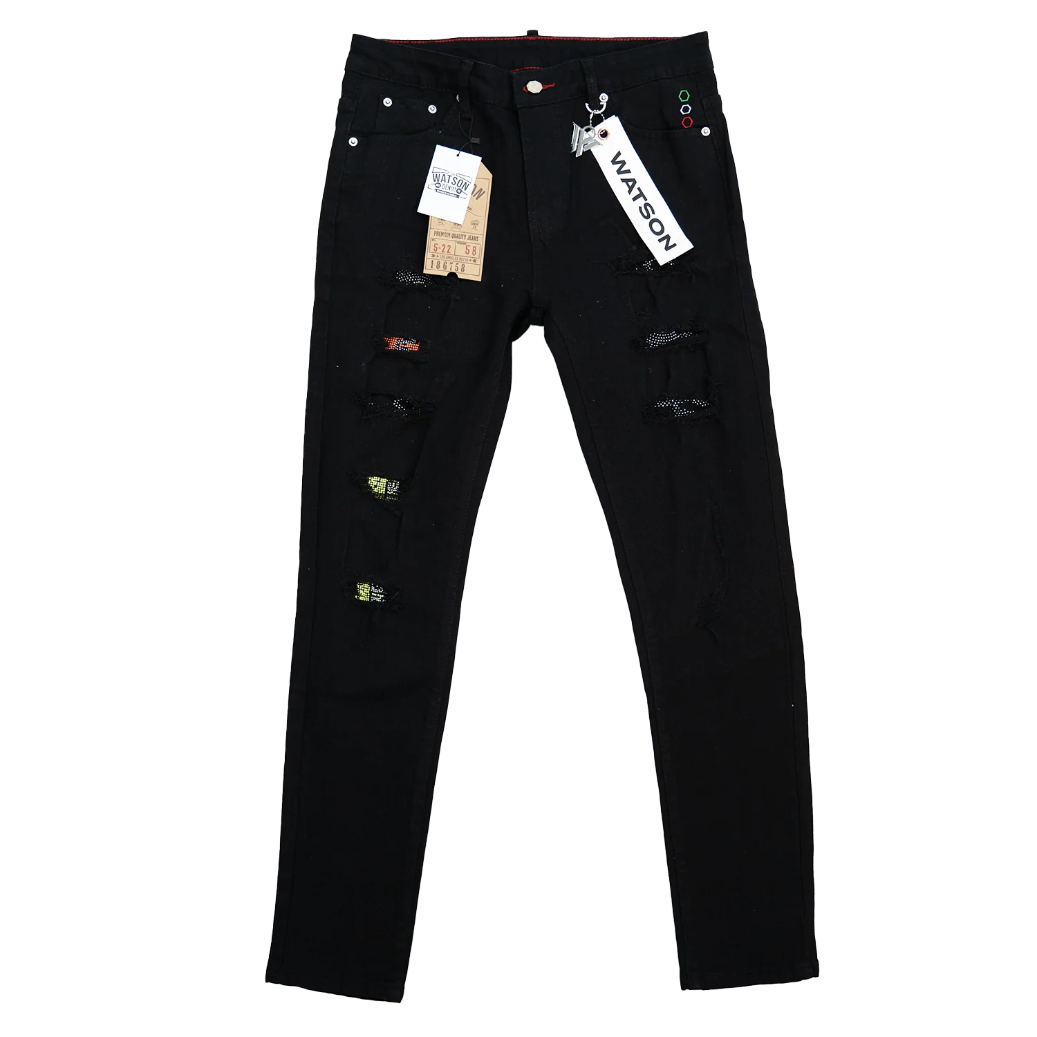 BLACK EMBELLISHED MULTI RIPPED WATSON DENIM - Image 2