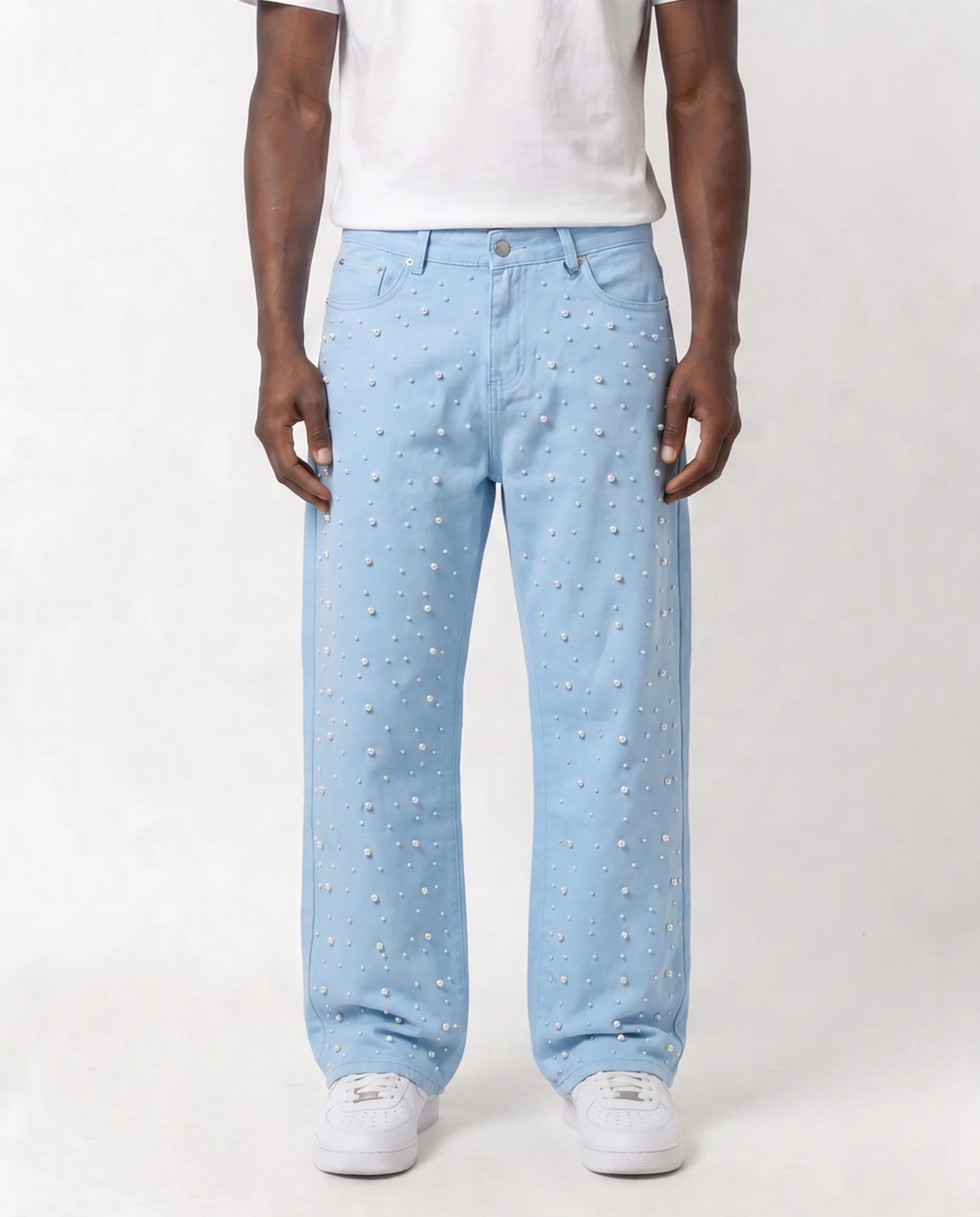 WATSON DENIM PANTS WITH PEARLS (LIGHT WASH)