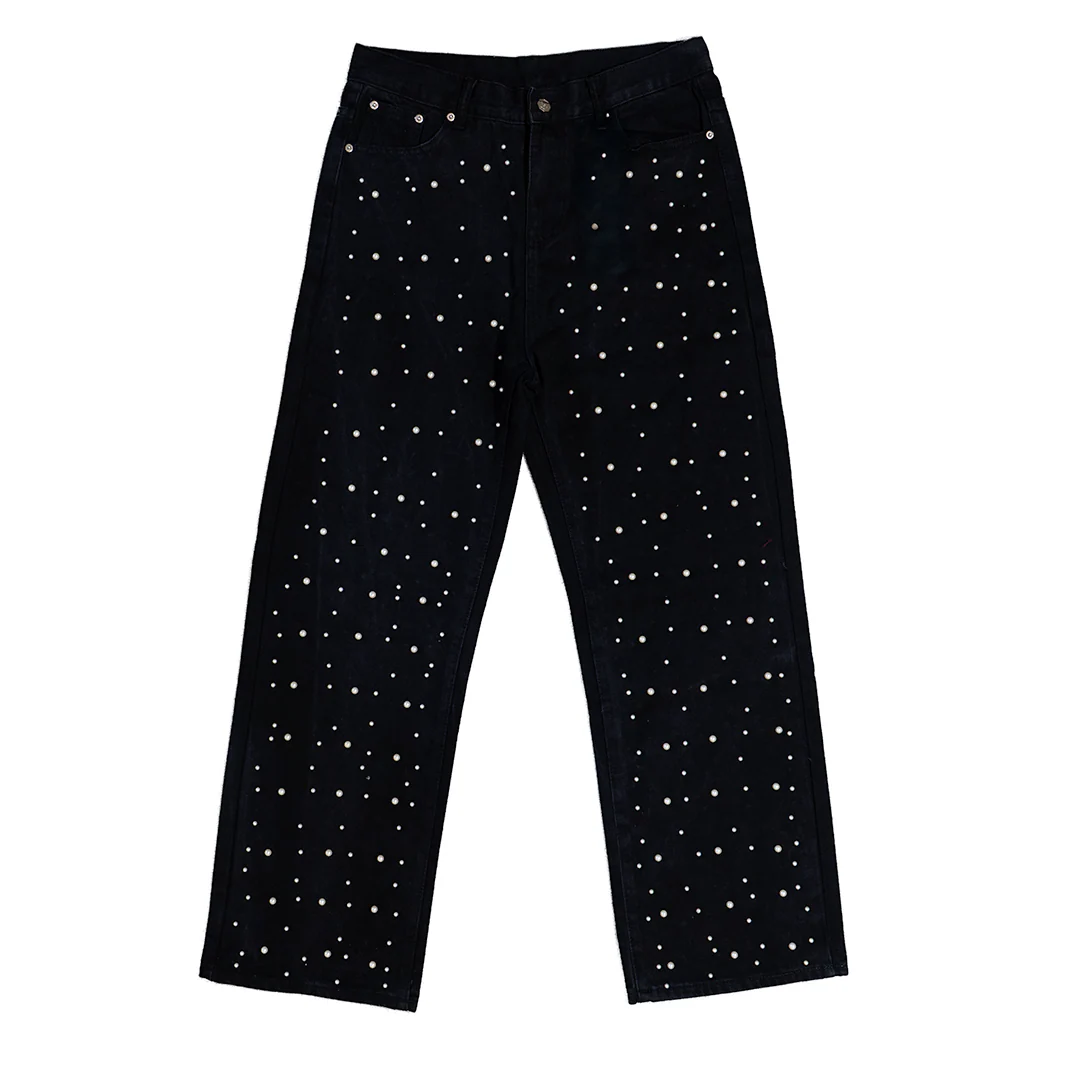 WATSON DENIM PANTS WITH PEARLS (BLACK) - Image 2