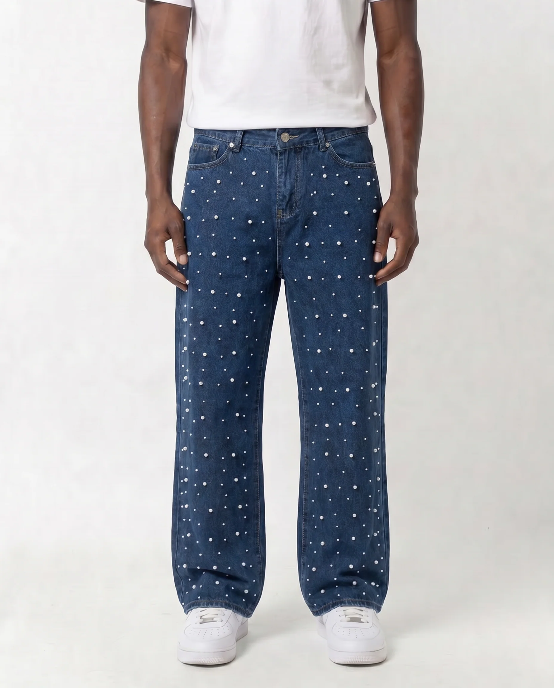 WATSON DENIM PANTS WITH PEARLS (NAVY)