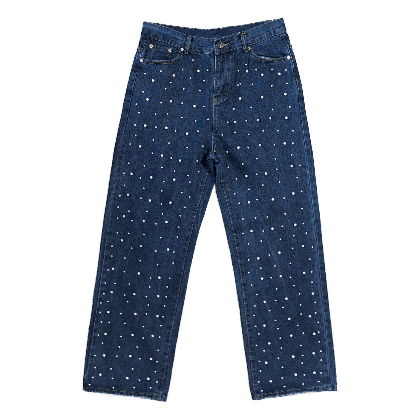 WATSON DENIM PANTS WITH PEARLS (NAVY) - Image 2