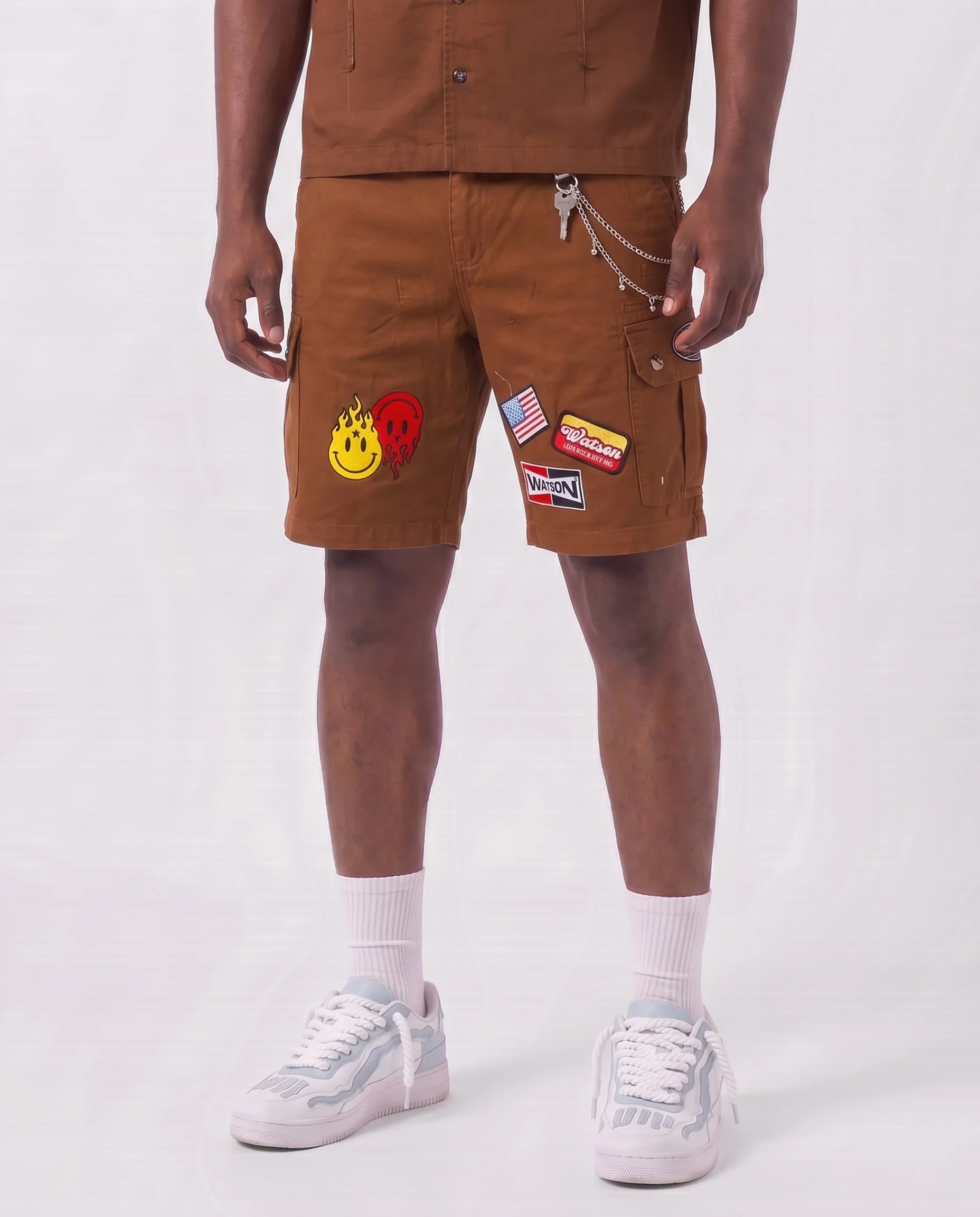WATSON MULTI PATCH WORK SHORTS (BROWN)