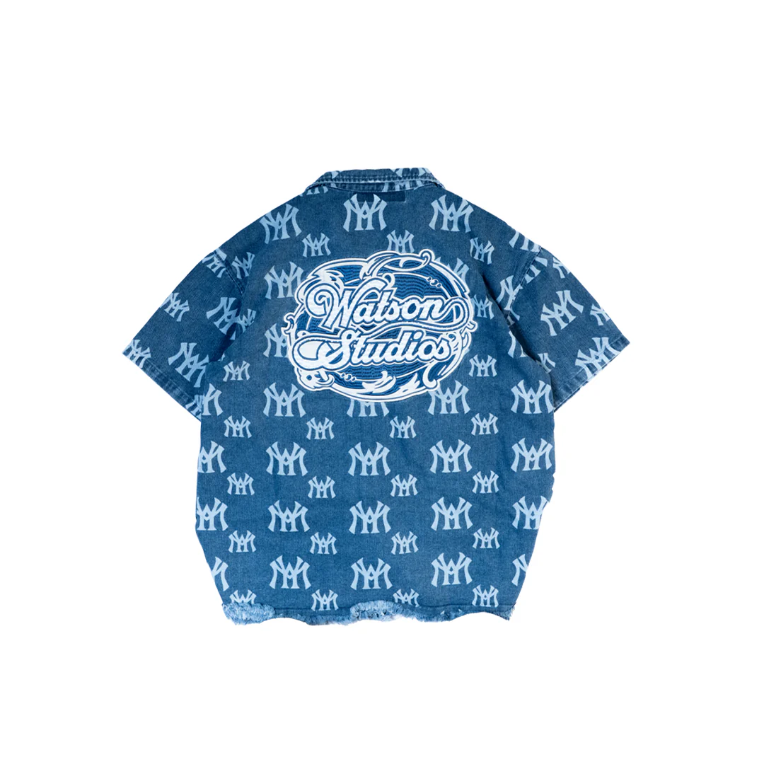 WATSON WORLD LASER ENGRAVED DENIM WORK SHIRT (BLUE) - Image 3