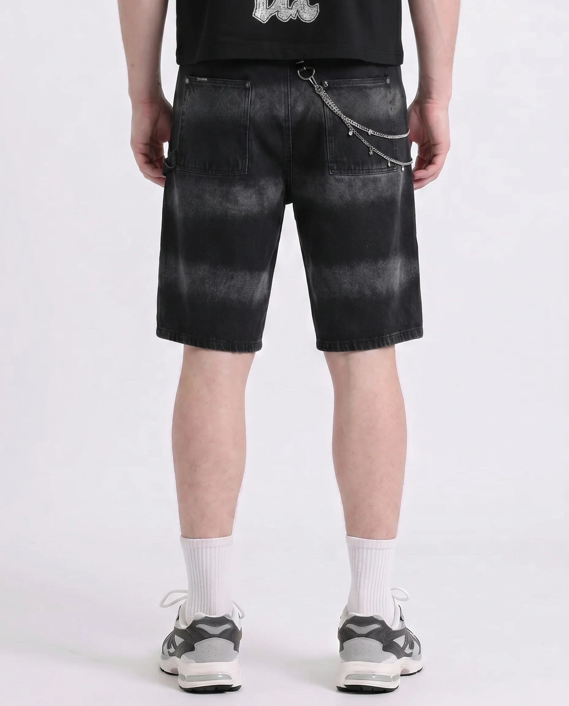 WATSON SIDE CRYSTAL BLACK DENIM CARPENTER SHORTS - Image 2