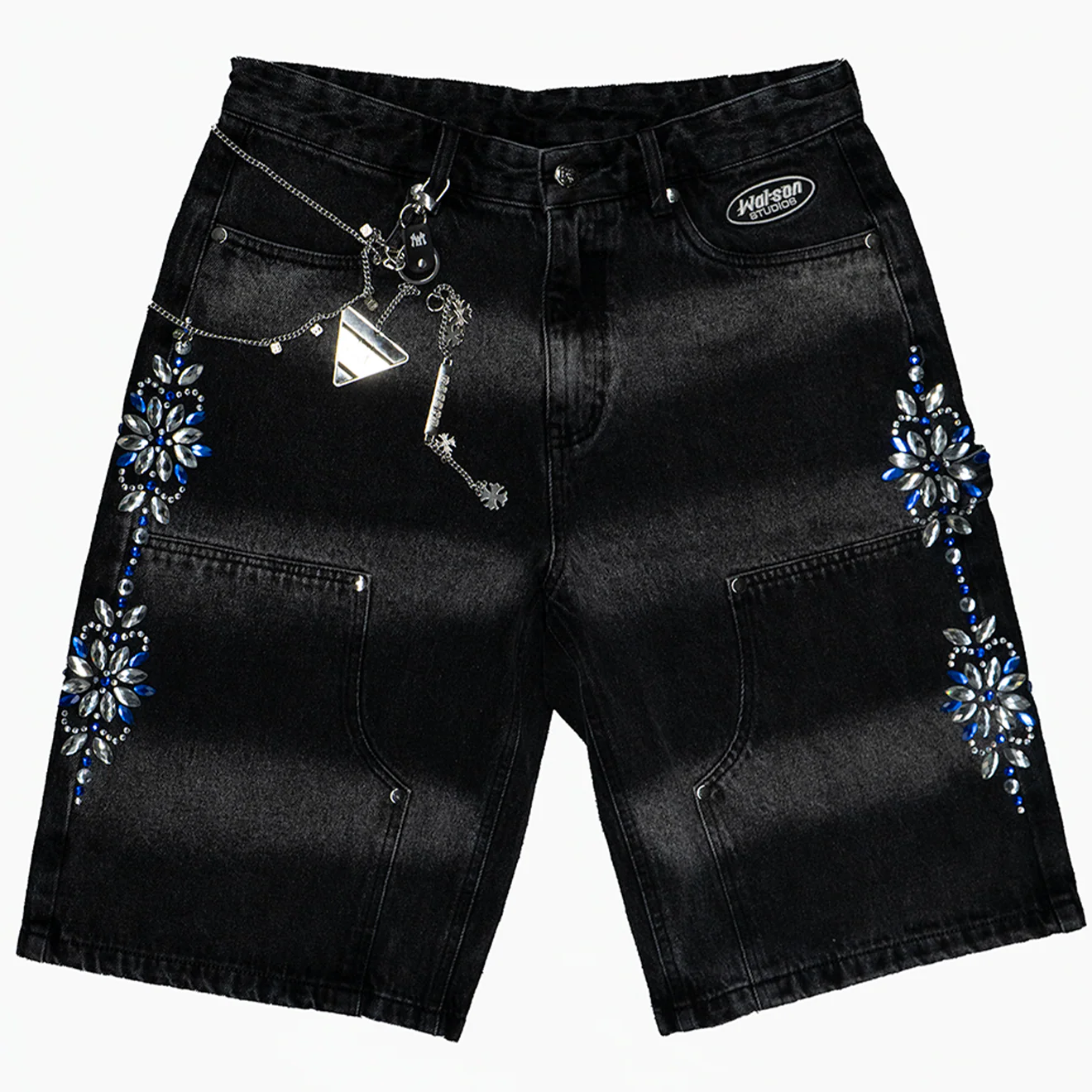 WATSON SIDE CRYSTAL BLACK DENIM CARPENTER SHORTS - Image 3