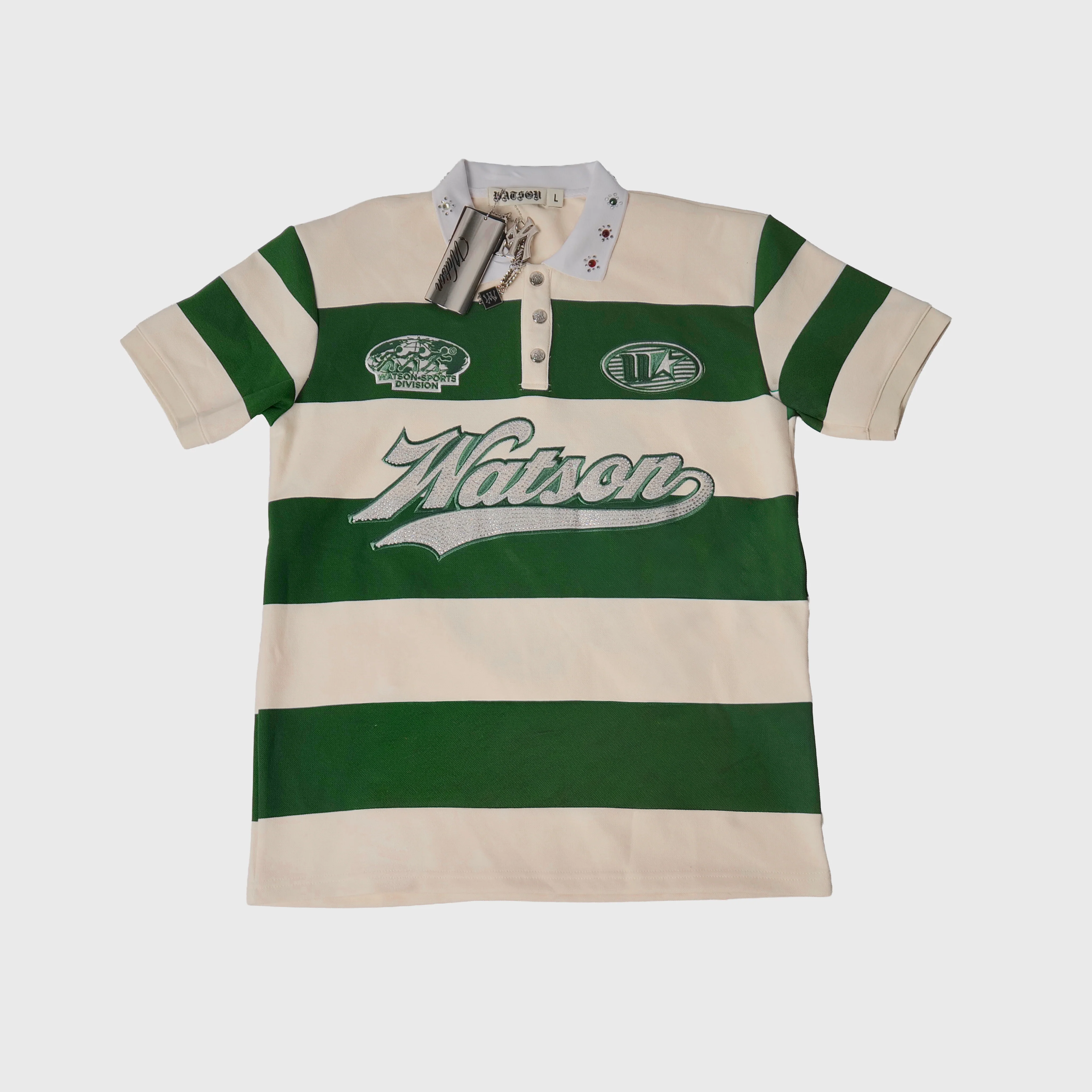 SHORT SLEEVE RUGBY POLO (CREAM/GREEN) - Image 2