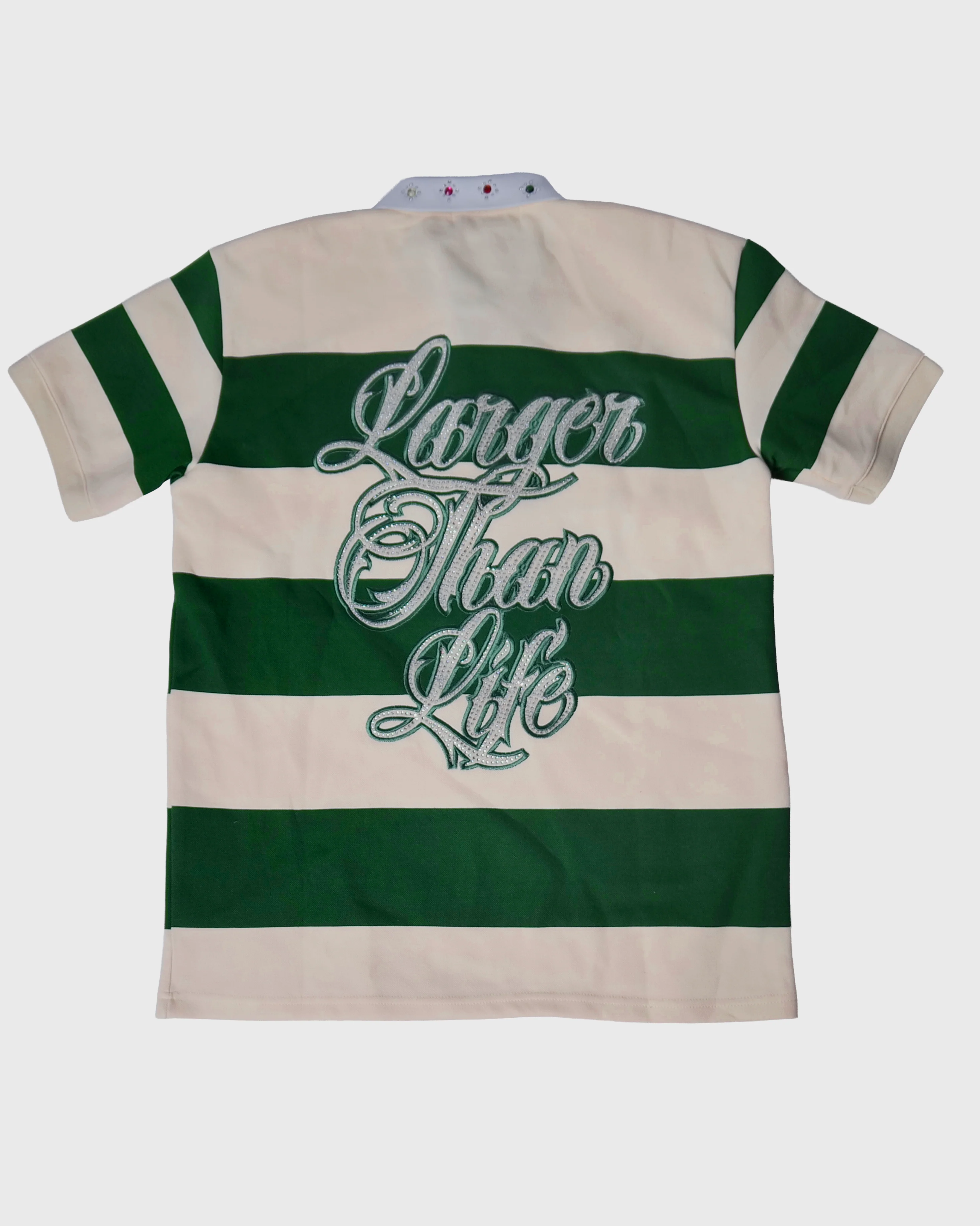 SHORT SLEEVE RUGBY POLO (CREAM/GREEN) - Image 3