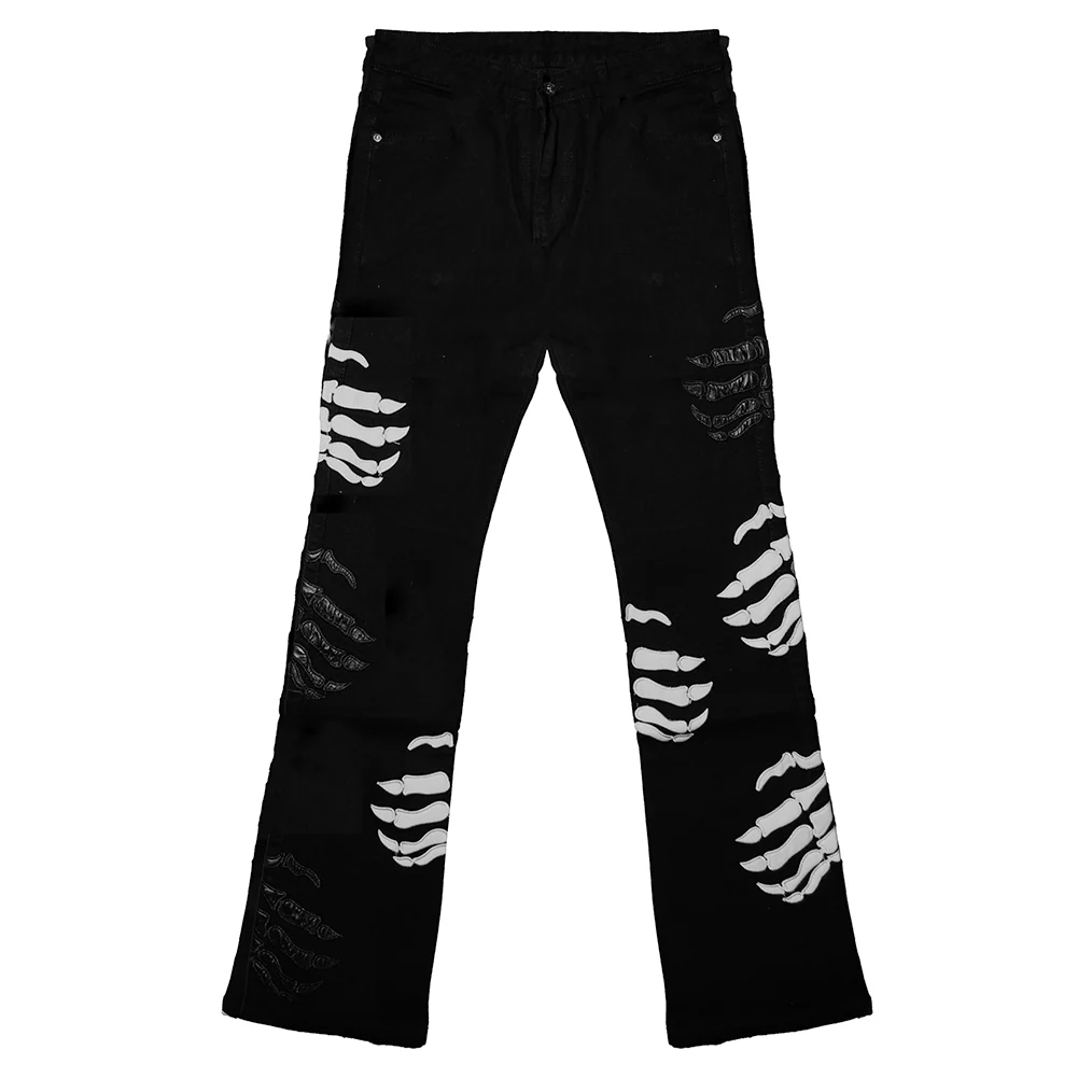 SKELETON STACKED DENIM PANTS (BLACK) - Image 2