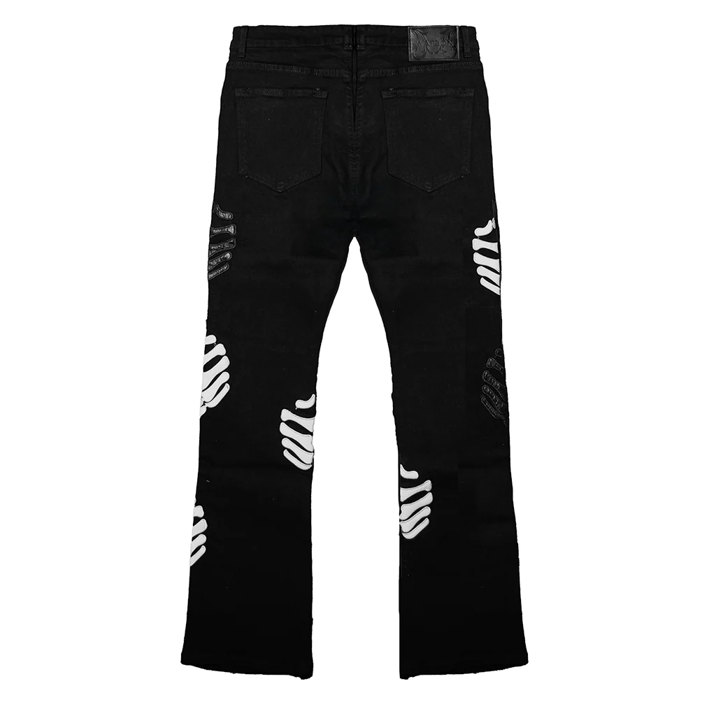 SKELETON STACKED DENIM PANTS (BLACK) - Image 3