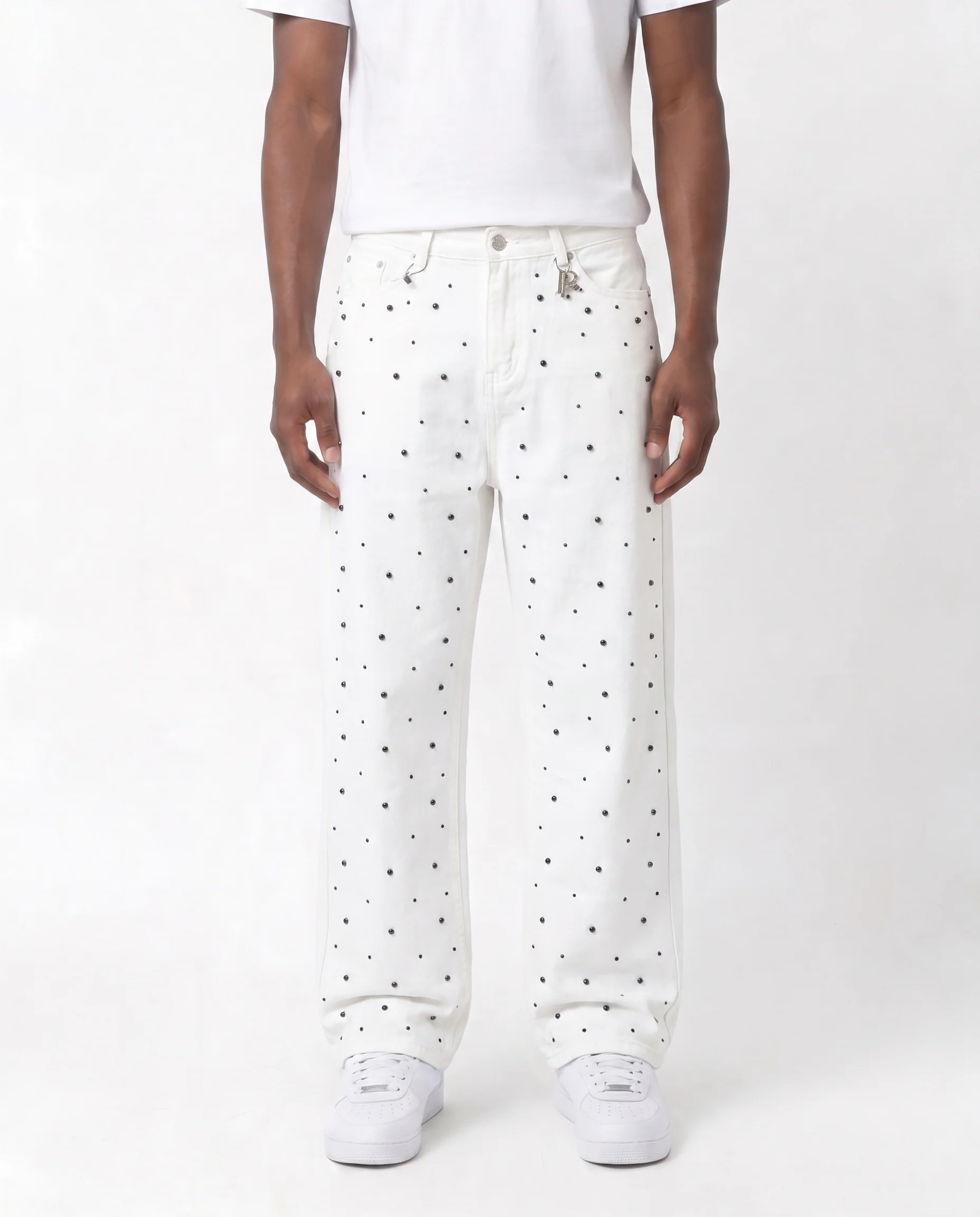WATSON DENIM PANTS WITH BLACK PEARLS (WHITE)