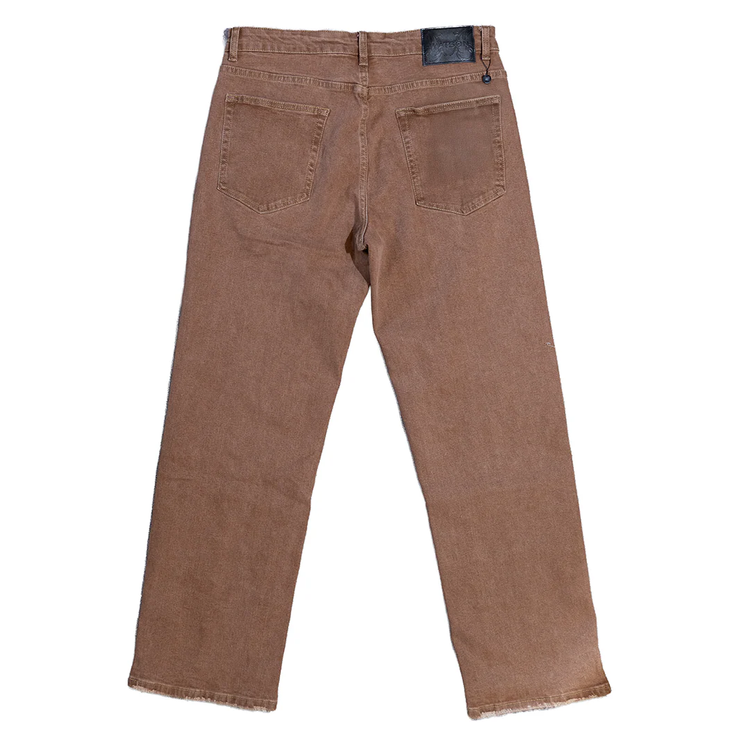 WATSON DENIM PANTS WITH WHITE PEARLS (BROWN) - Image 3