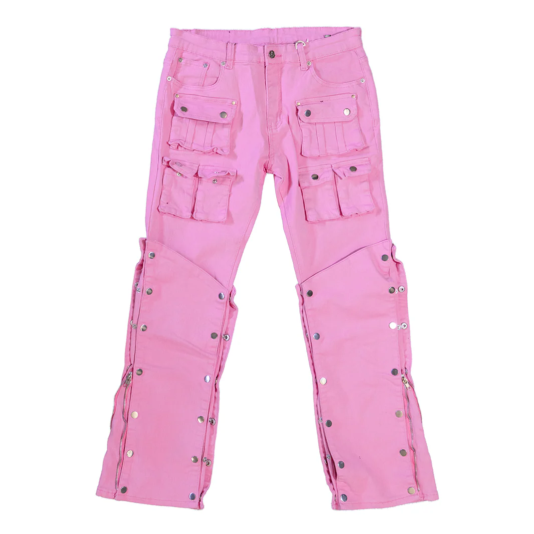 WATSON DENIM PANTS WITH WHITE PEARLS (PINK) - Image 2