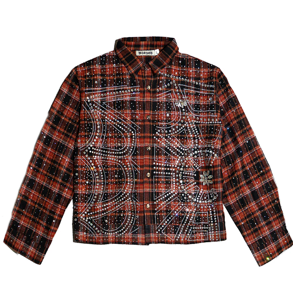 WATSON SPIDER WEB CRYSTAL FLANNEL SHIRT (ORANGE & RED)