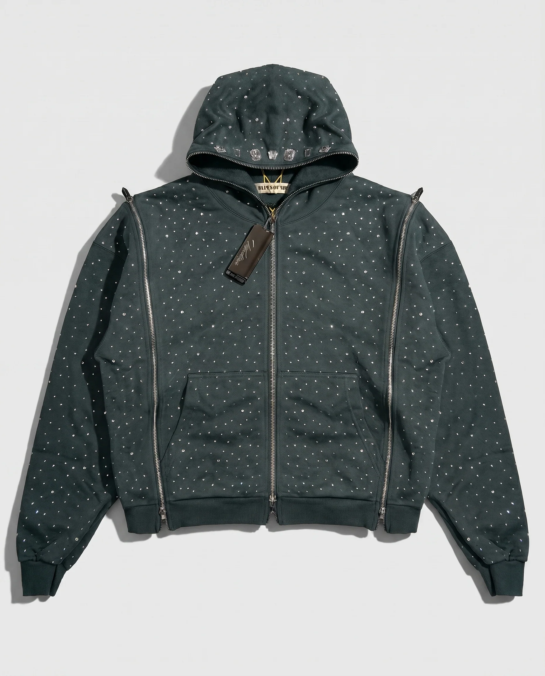 CRYSTAL TRIPLE ZIP HOODIE (CHARCOAL)