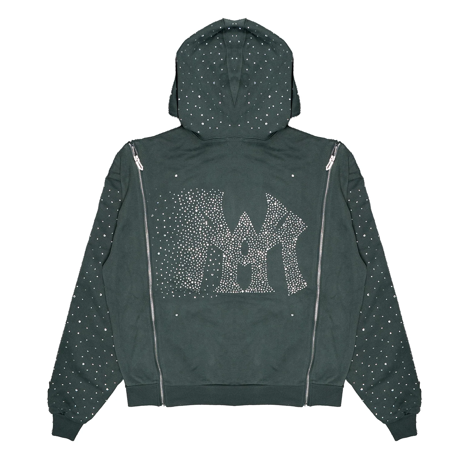 CRYSTAL TRIPLE ZIP HOODIE (CHARCOAL) - Image 2