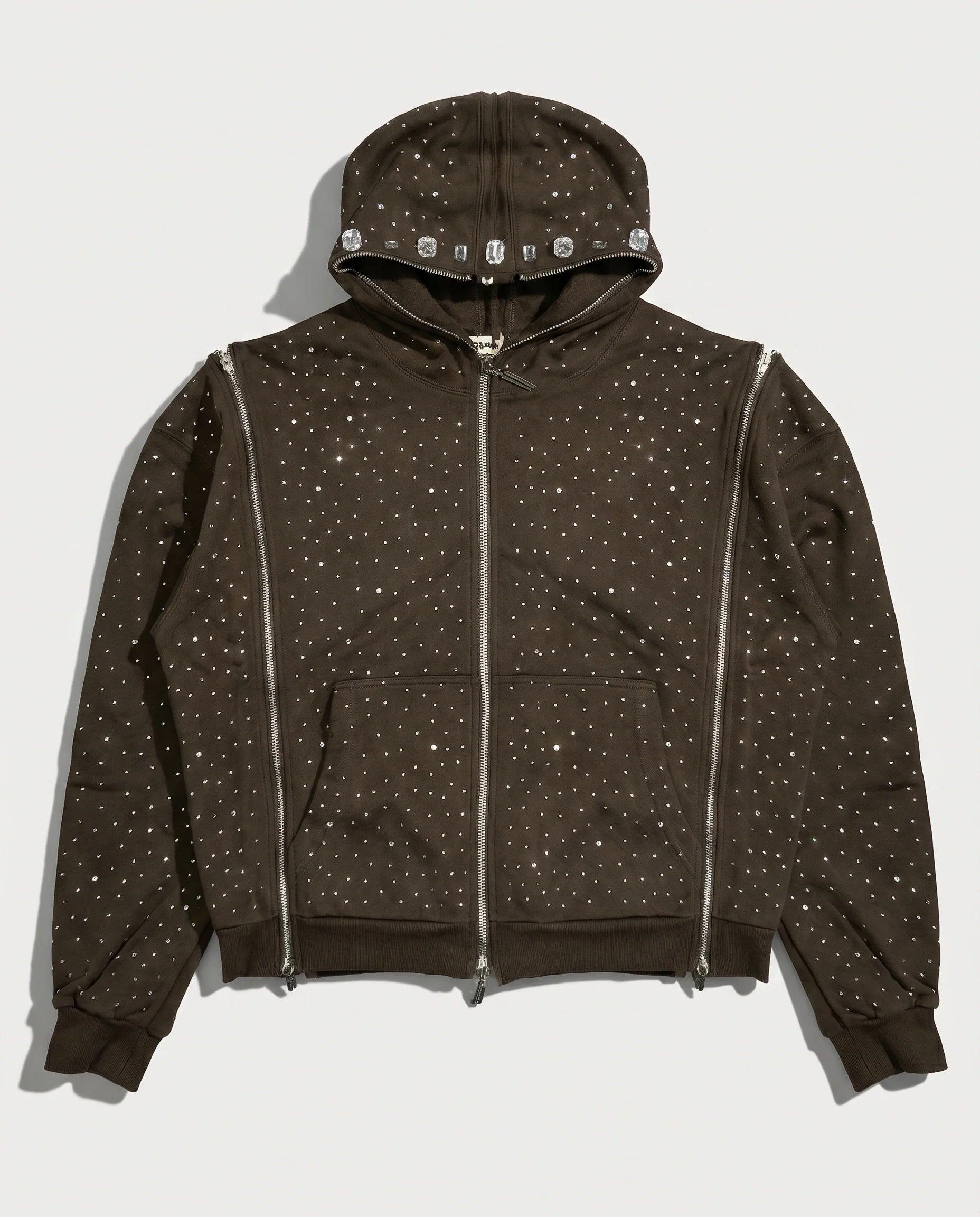 CRYSTAL TRIPLE ZIP HOODIE (MOCHA)