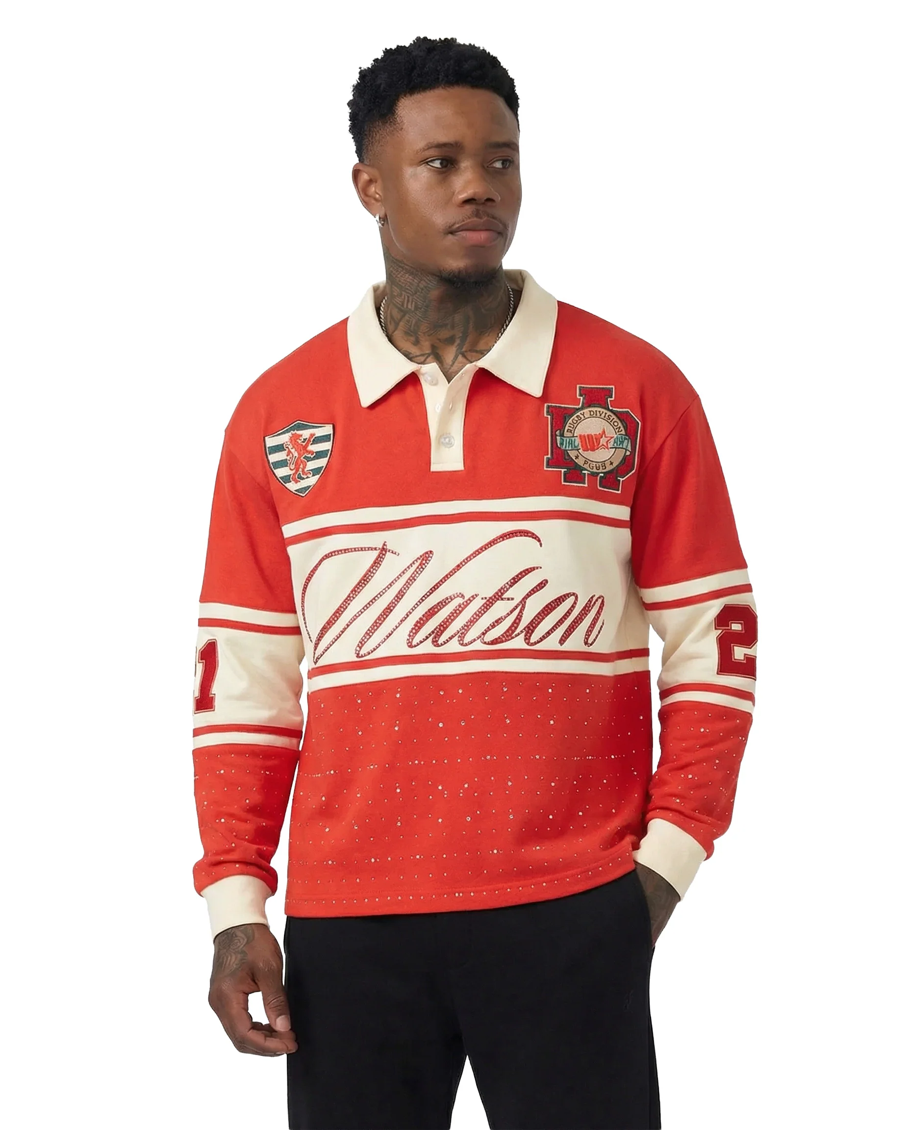 WATSON PEARL RUGBY DIVISION LONG SLEEVE RUGBY POLO (RED) - Image 2