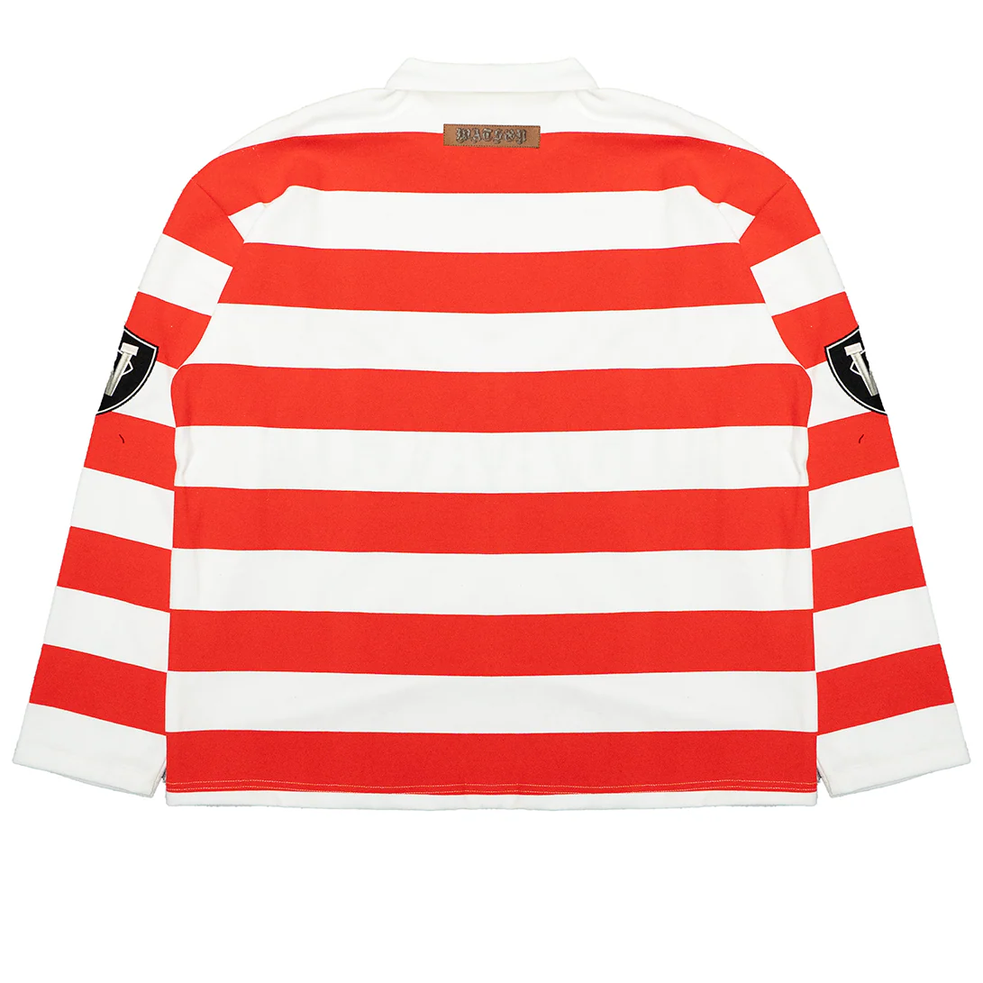 MONACO RHINESTONE STRIPED LONG SLEEVE RUGBY POLO (RED) - Image 5
