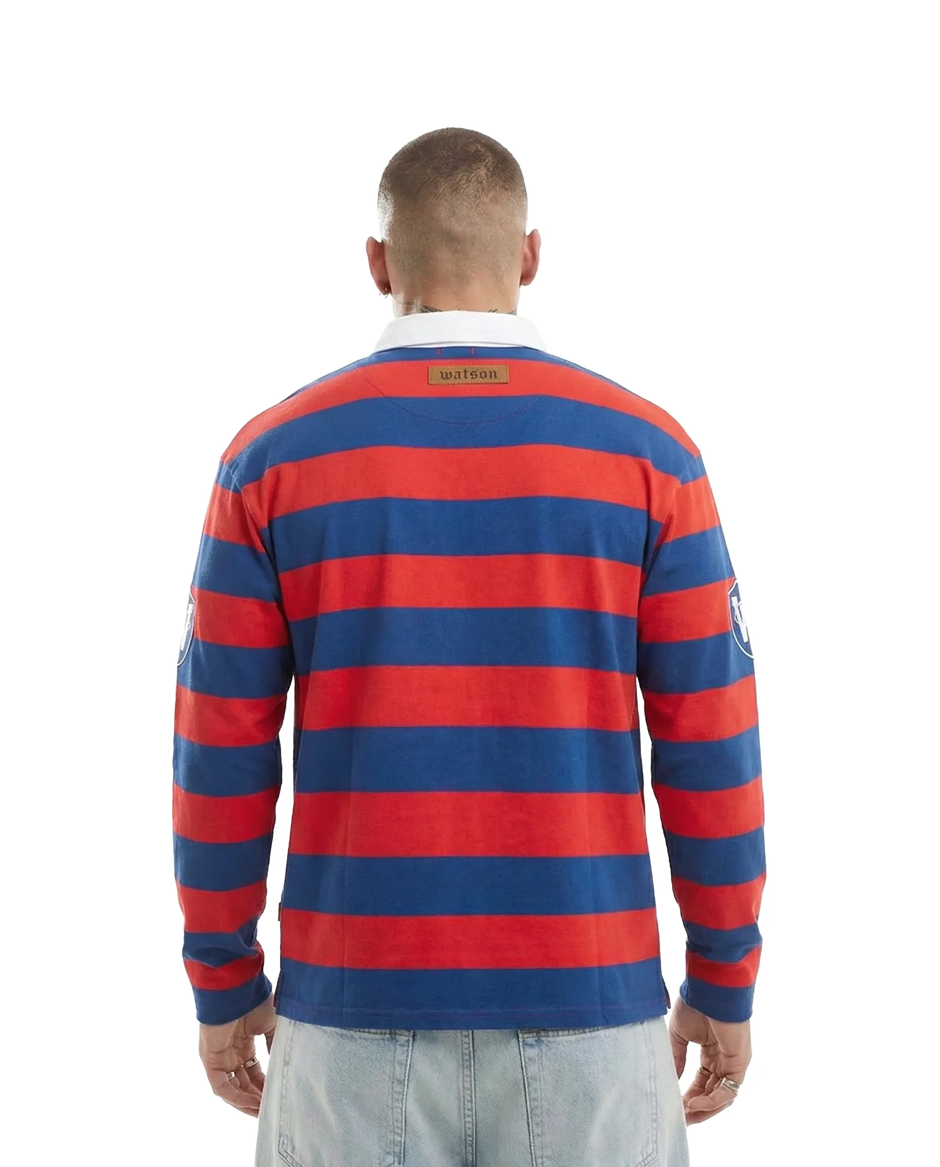 NEW YORK RHINESTONE STRIPED LONG SLEEVE RUGBY POLO (RED & BLUE) - Image 3