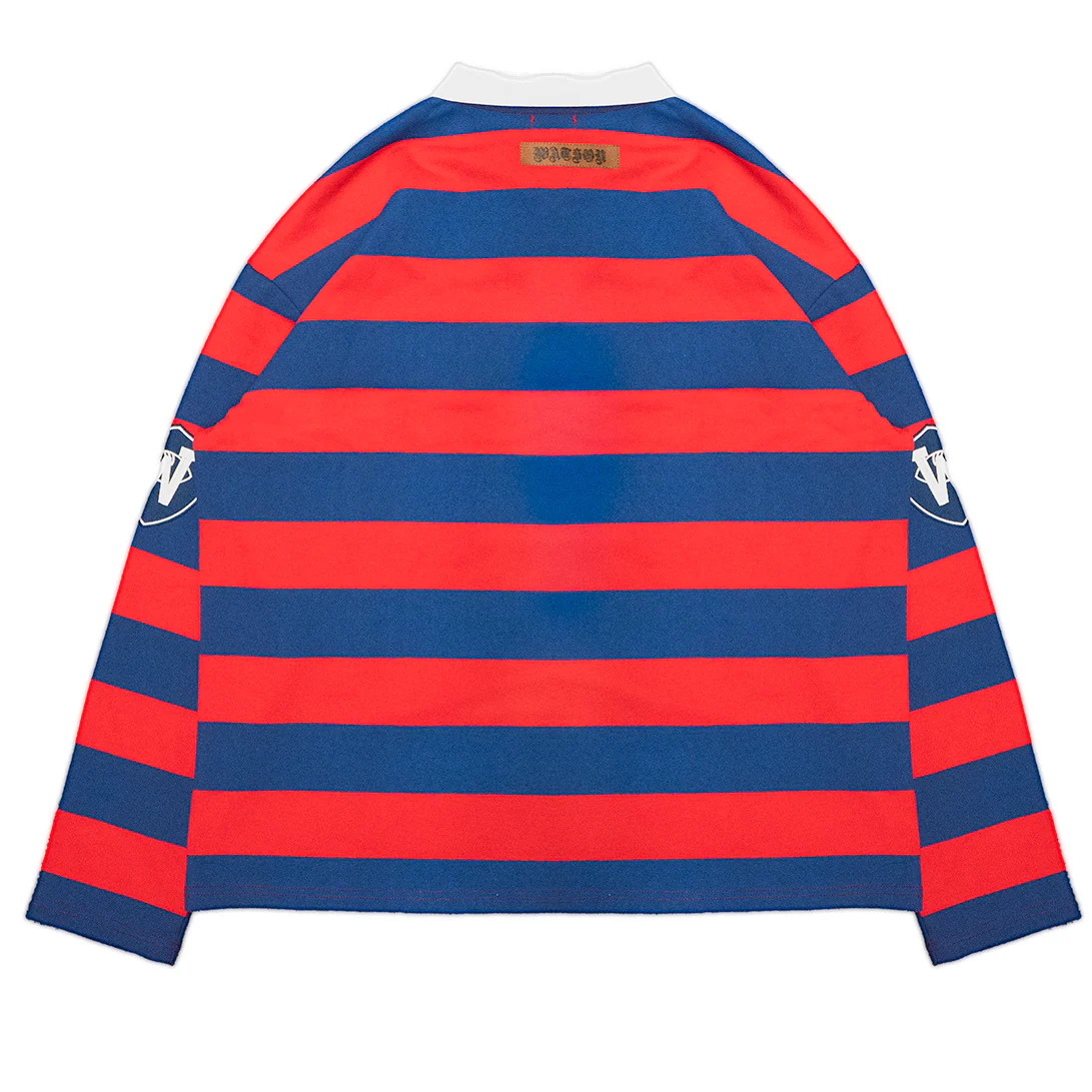 NEW YORK RHINESTONE STRIPED LONG SLEEVE RUGBY POLO (RED & BLUE) - Image 5