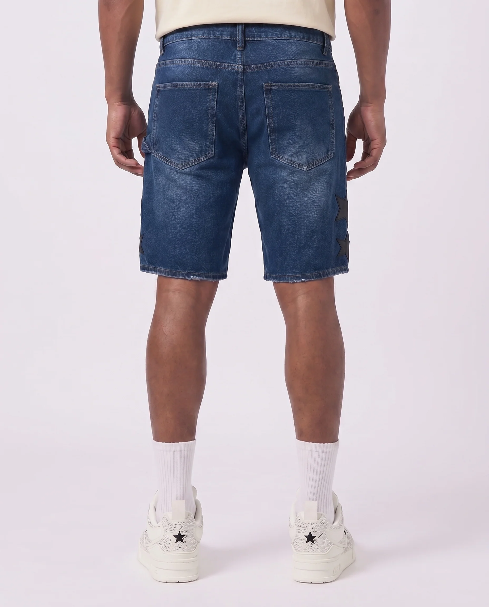 WATSON LEATHER APPLIQUE PATCH SHORTS (BLUE) - Image 2