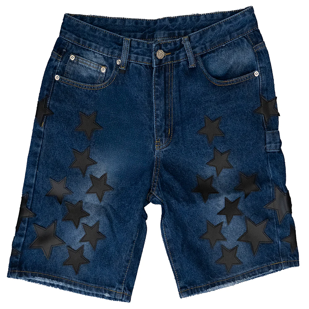 WATSON LEATHER APPLIQUE PATCH SHORTS (BLUE) - Image 3