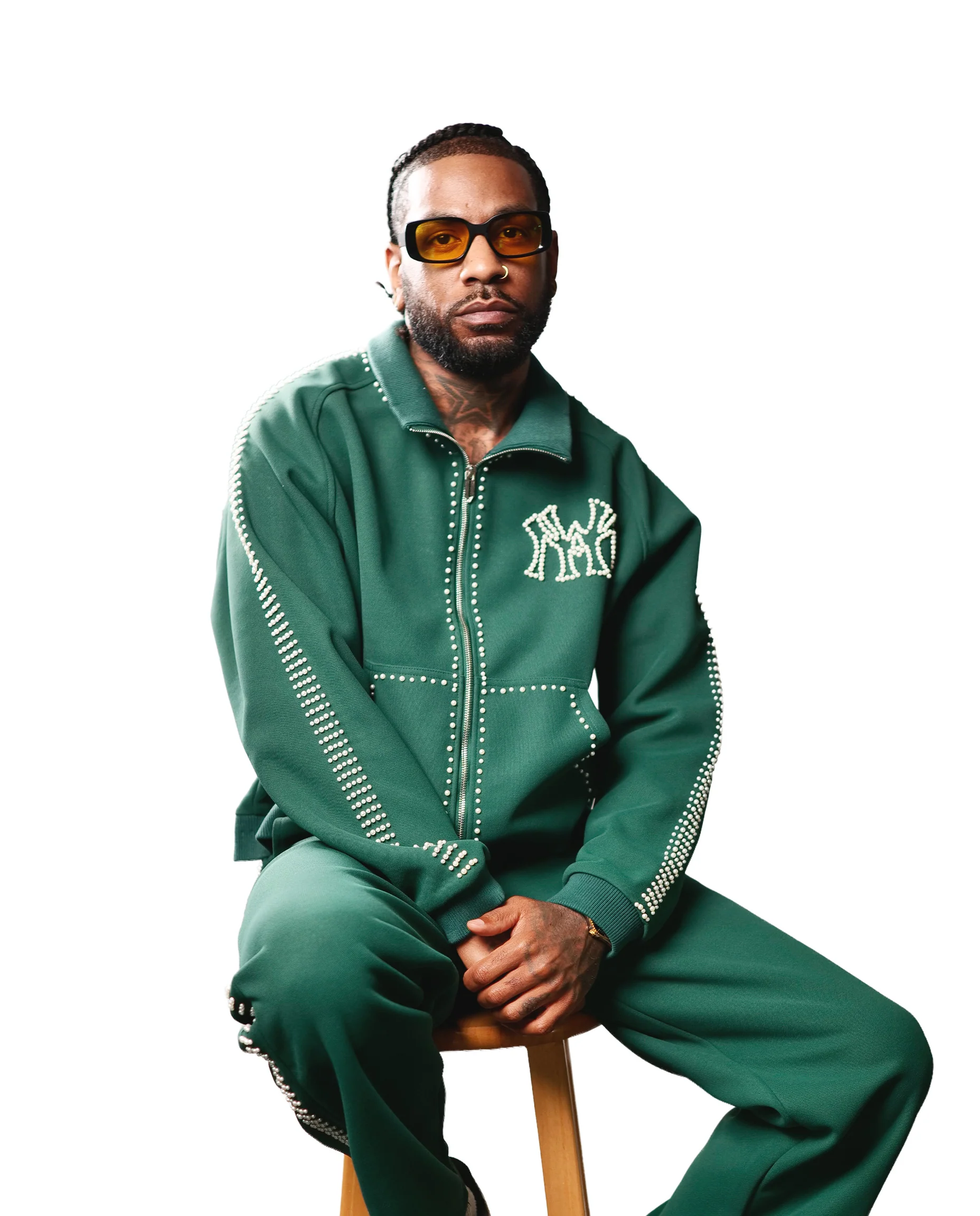 PEARL LINED SWEAT SUIT JACKET (GREEN) - Image 3