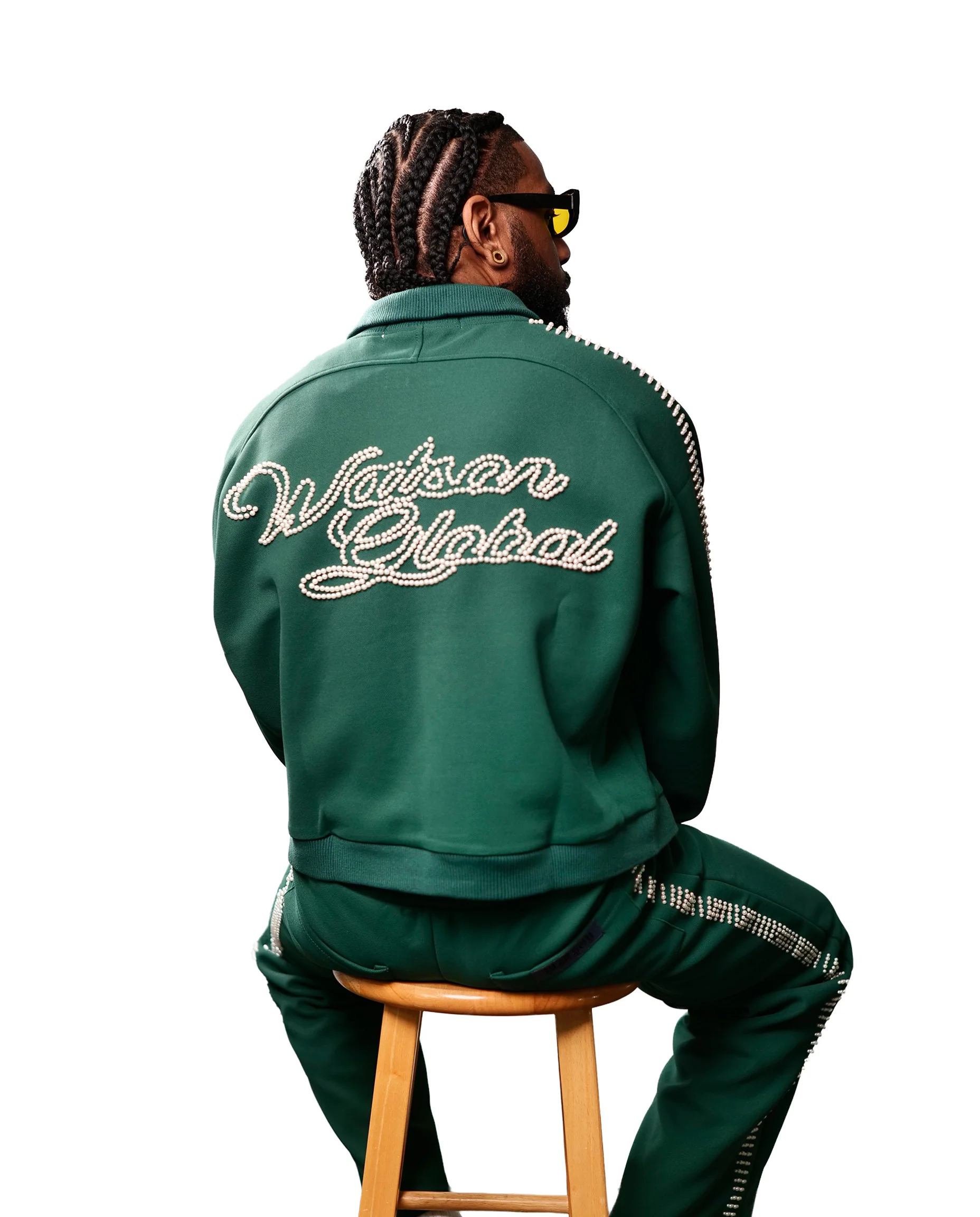 PEARL LINED SWEAT SUIT JACKET (GREEN) - Image 4