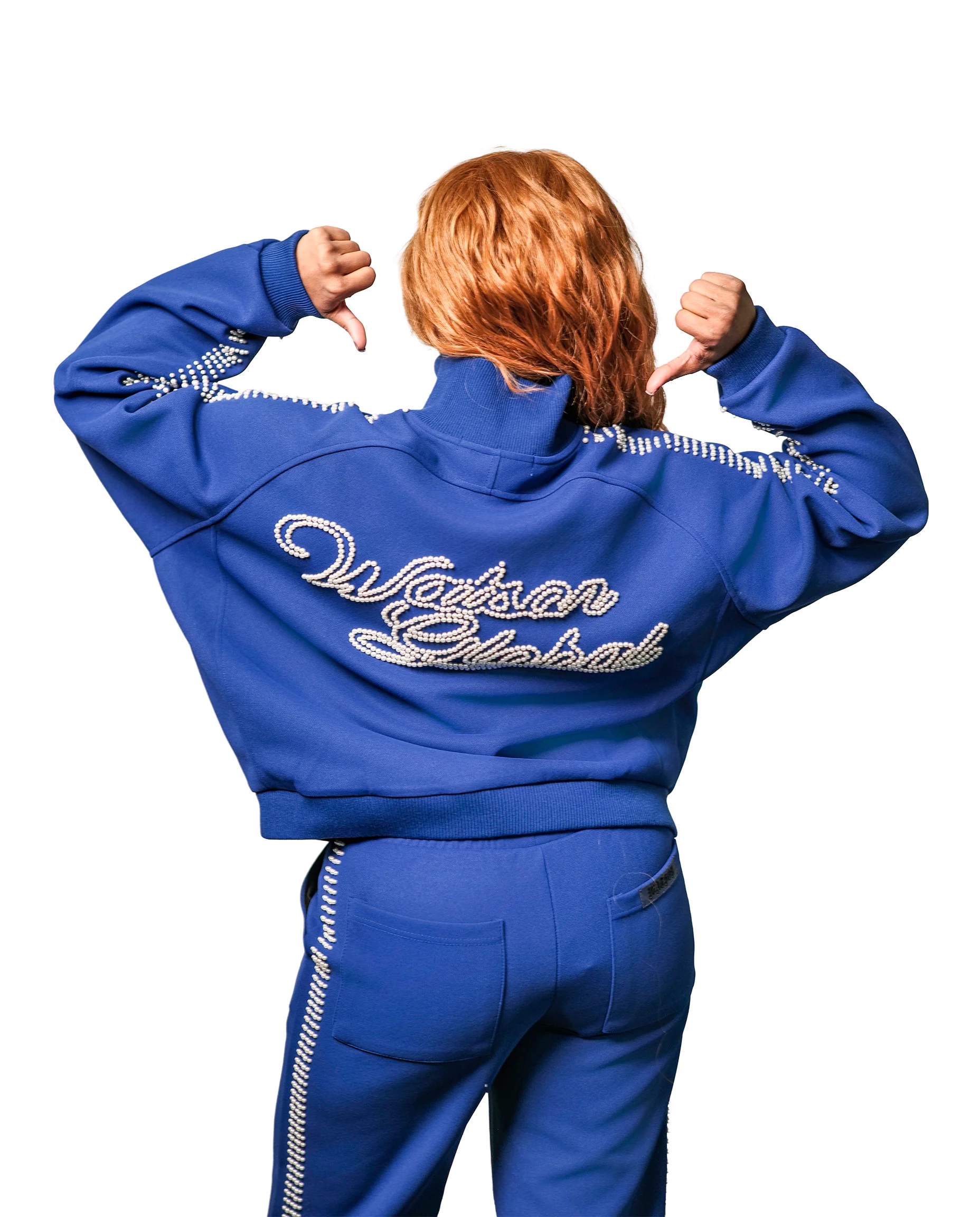 PEARL LINED SWEAT SUIT JACKET (NAVY) - Image 6