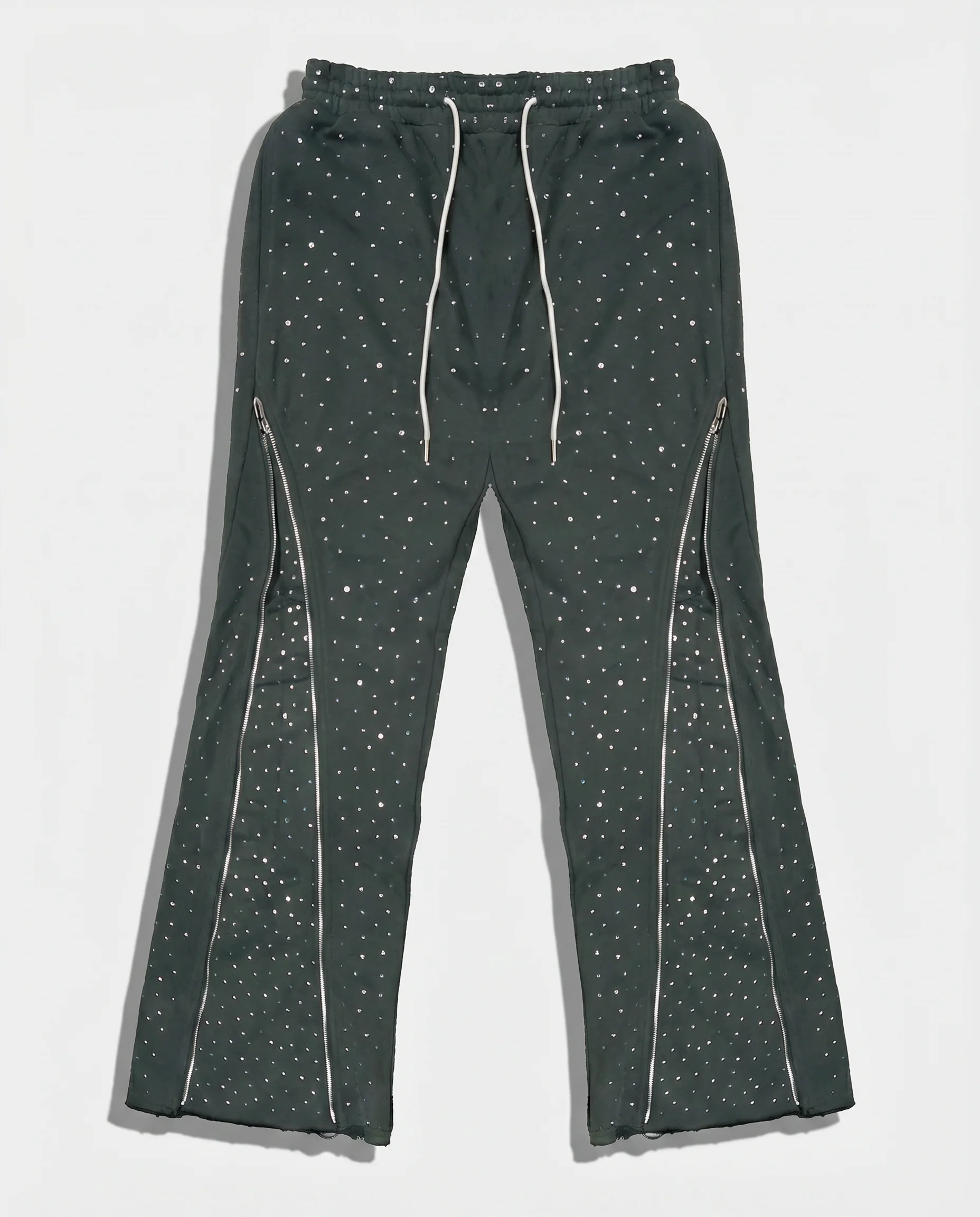 CRYSTAL ZIP FLARE SWEATPANTS (CHARCOAL)