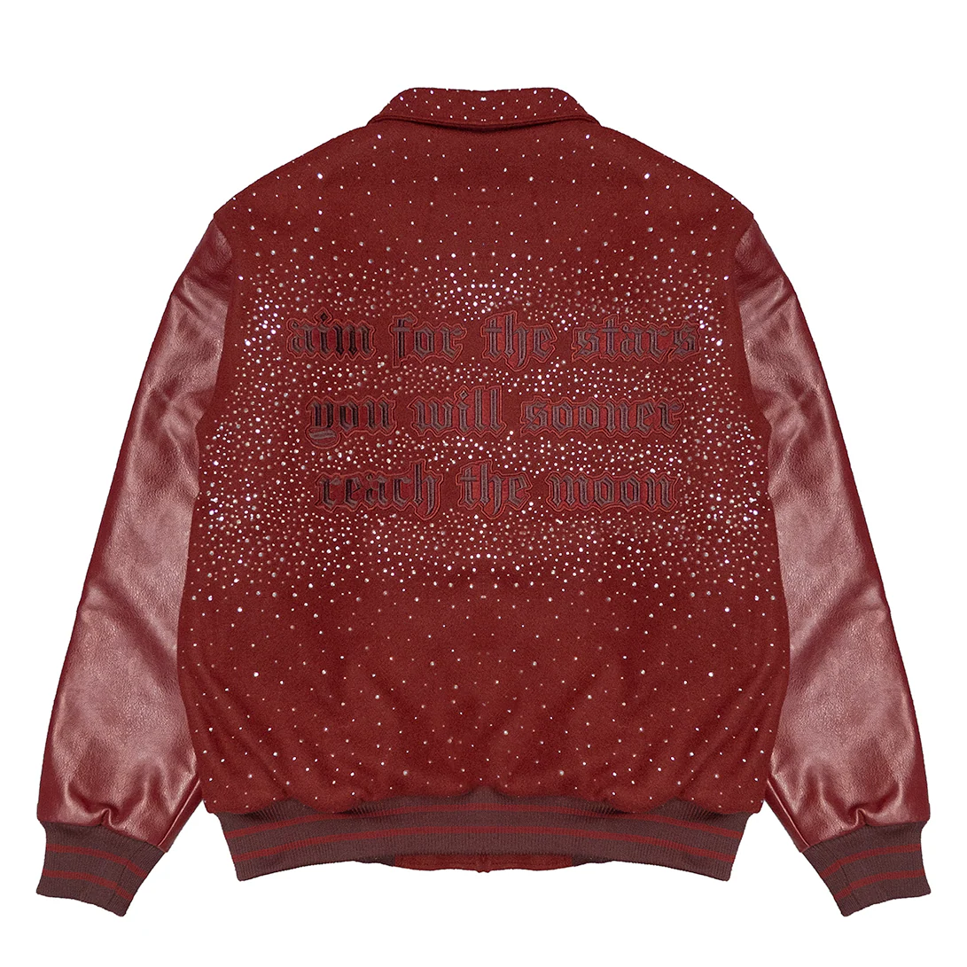 AIM FOR THE STARS VARSITY JACKET (BURGUNDY SUEDE) - Image 2