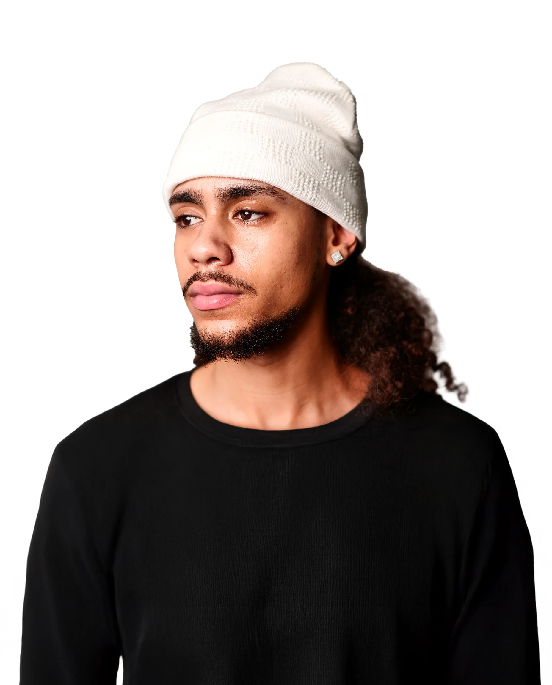 WATSON CHECKERED PEARL BEANIE HAT (BEIGE) - Image 5