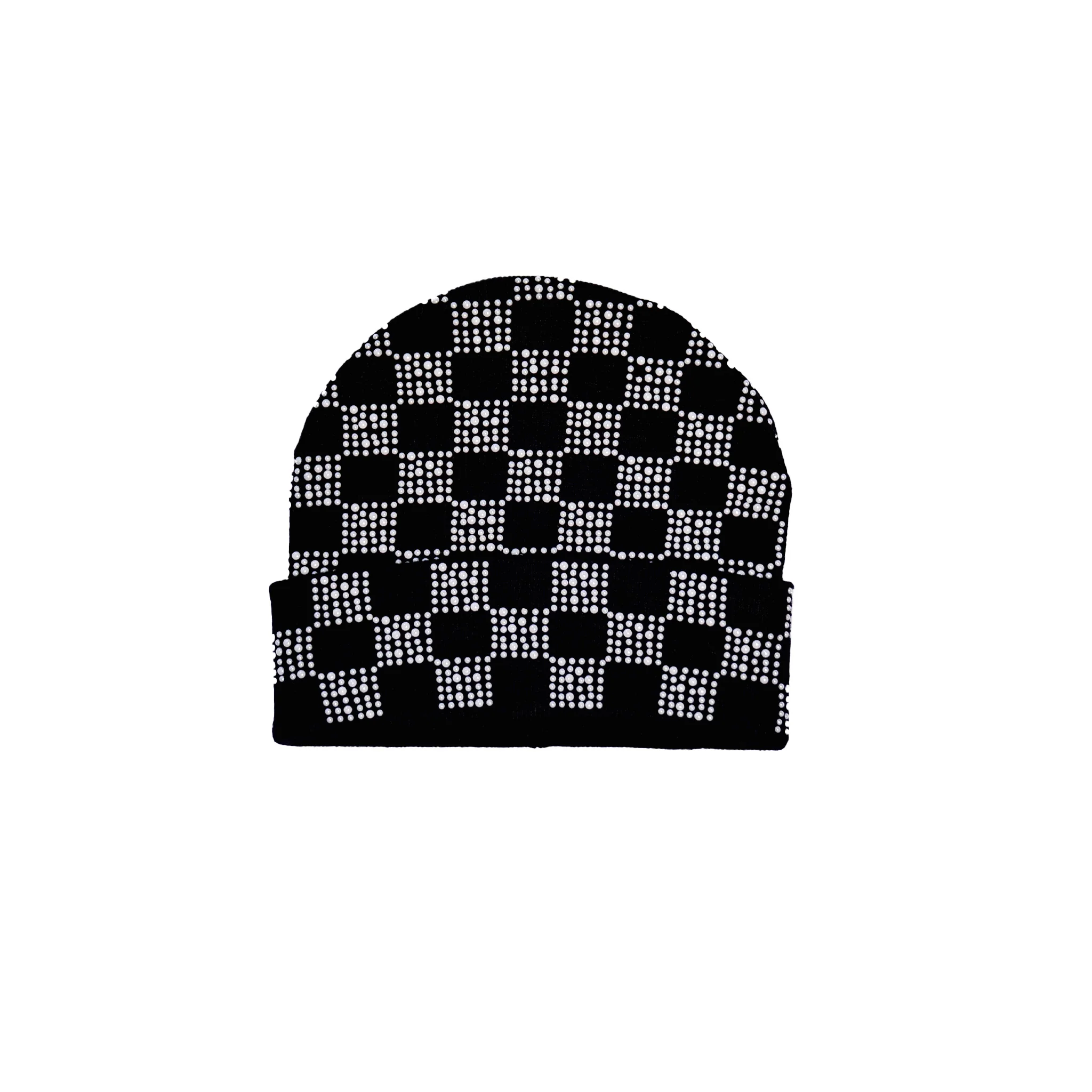 WATSON CHECKERED PEARL BEANIE HAT (BLACK) - Image 3
