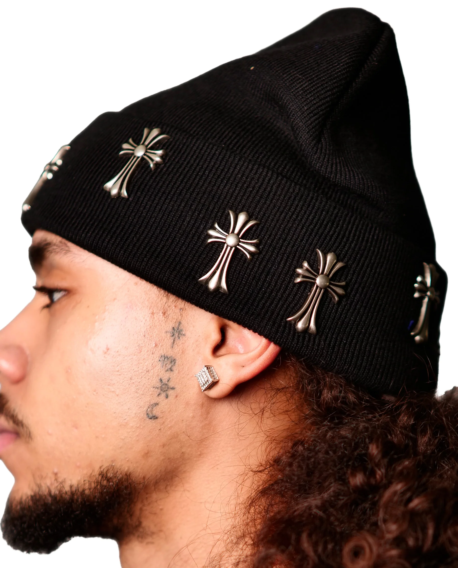 WATSON CROSS CHARM SHADOW BEANIE HAT (BLACK) - Image 2