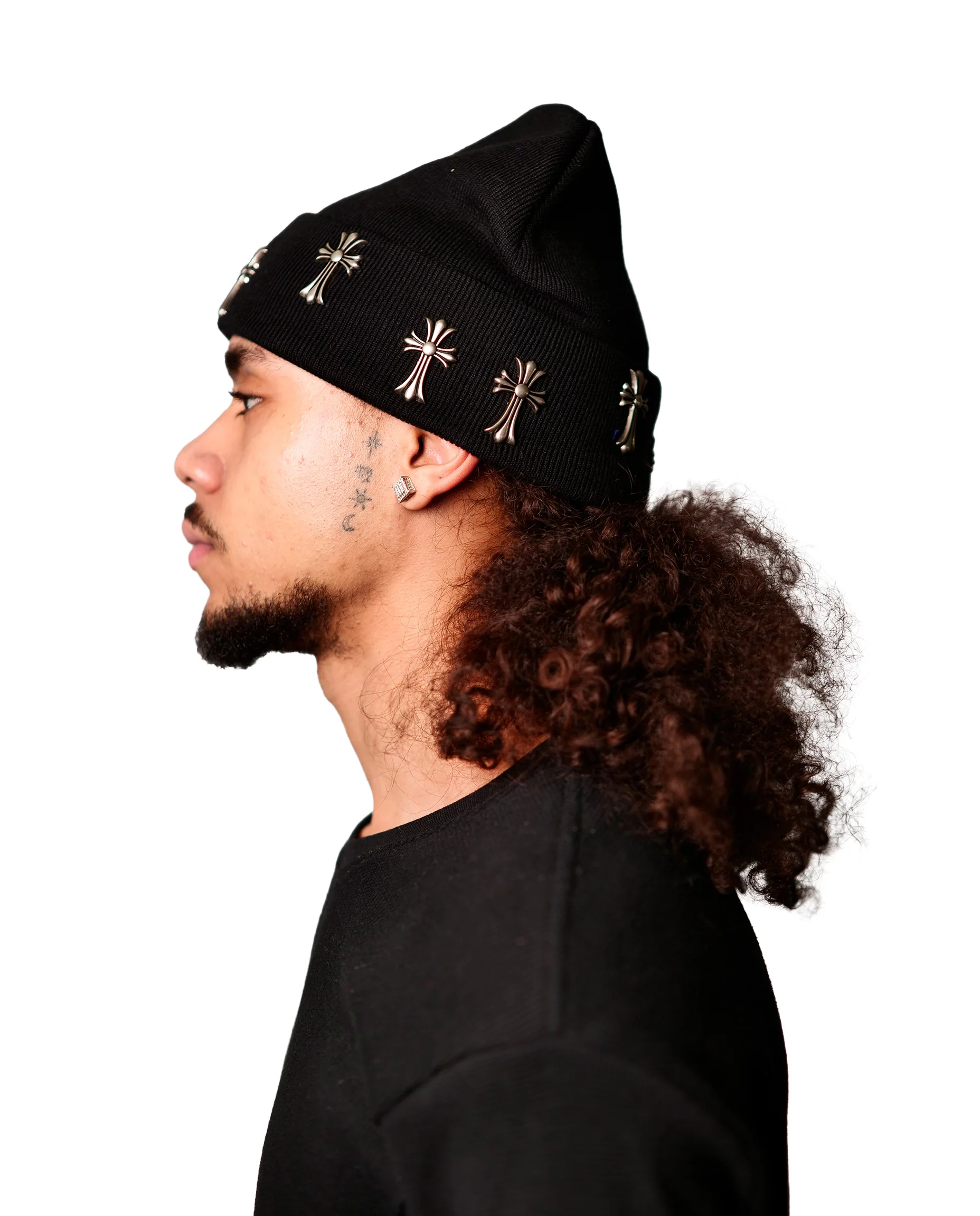 WATSON CROSS CHARM SHADOW BEANIE HAT (BLACK) - Image 5