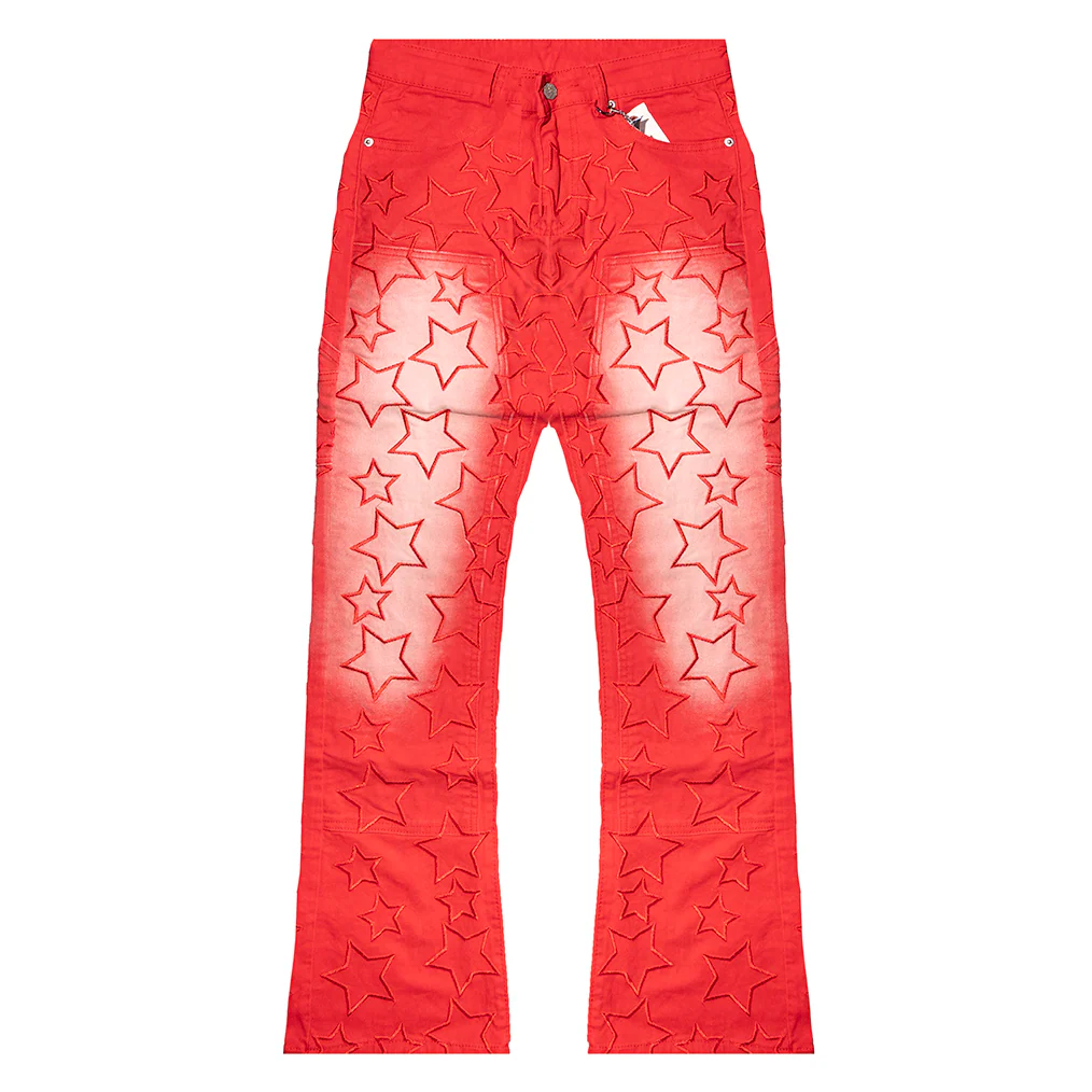 STARS DENIM PANTS (RED) - Image 2