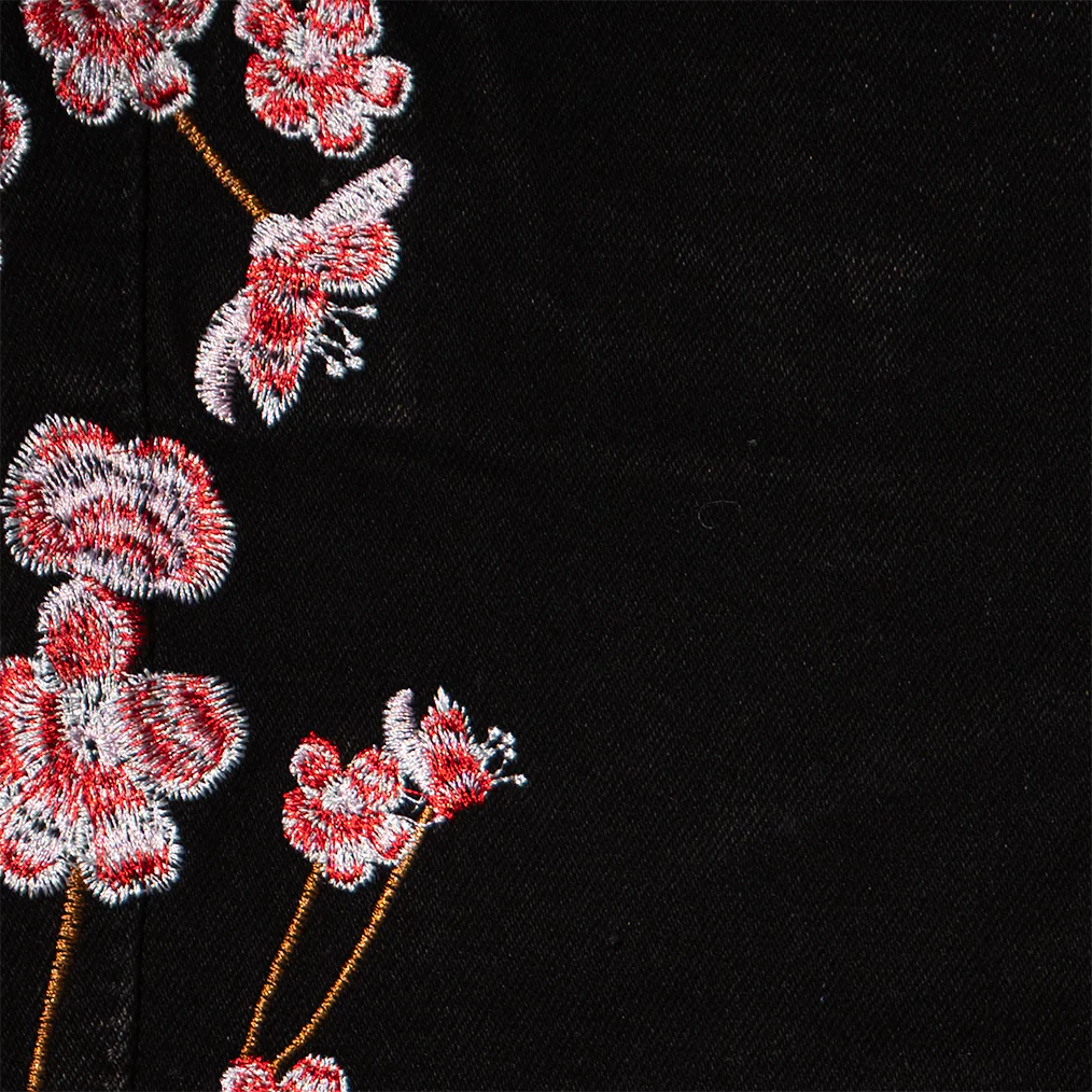 RED CHERRY BLOSSOM DENIM PANTS (BLACK) - Image 4