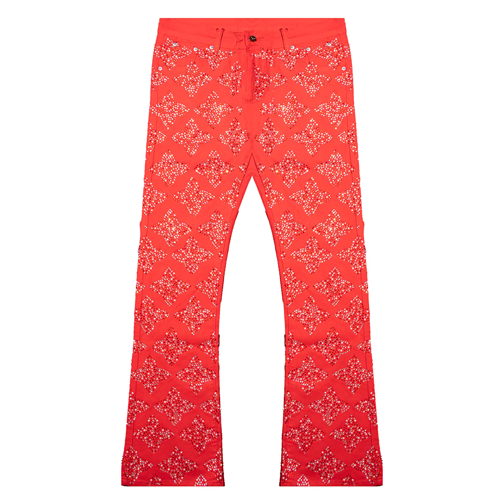CROSS RHINESTONE DENIM PANTS (RED) - Image 2