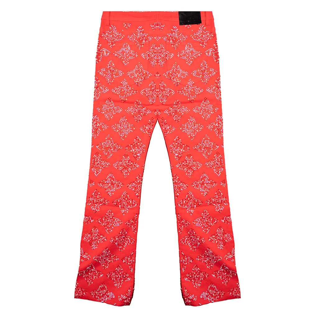 CROSS RHINESTONE DENIM PANTS (RED) - Image 3