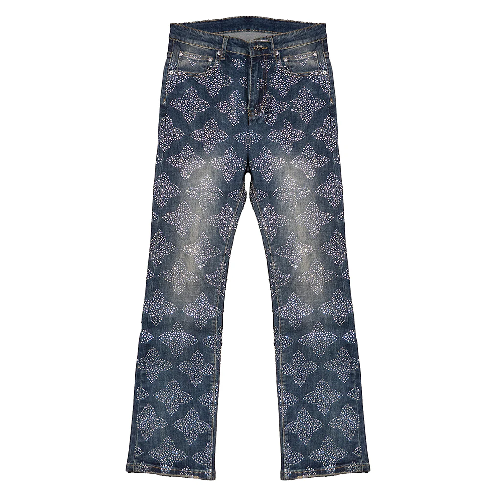 CROSS RHINESTONE DENIM PANTS (BLUE) - Image 2
