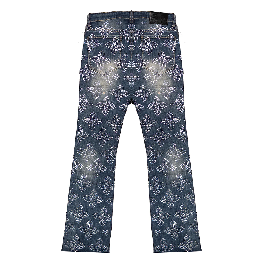 CROSS RHINESTONE DENIM PANTS (BLUE) - Image 3